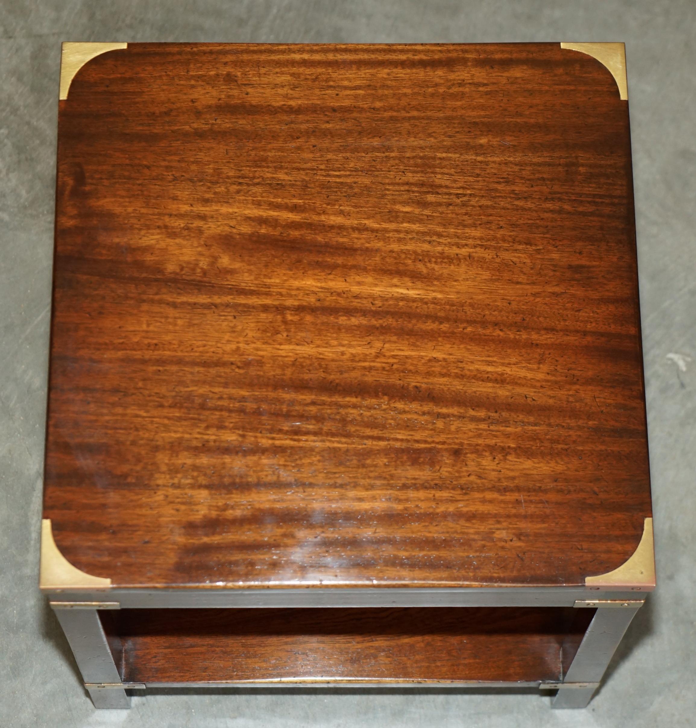 Hand-Crafted PAIR OF HARDWOOD HARRODS LONDON KENNEDY MILITARY CAMPAIGN HIGH SiDE END TABLES For Sale