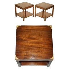 PAIR OF HARDWOOD HARRODS LONDON KENNEDY MILITARY CAMPAIGN HIGH SiDE END TABLES