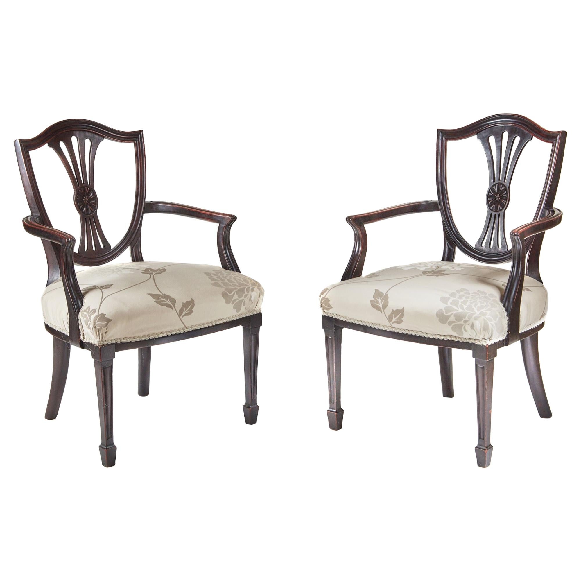 Pair of Mahogany Hepplewhite Style Elbow Chairs For Sale