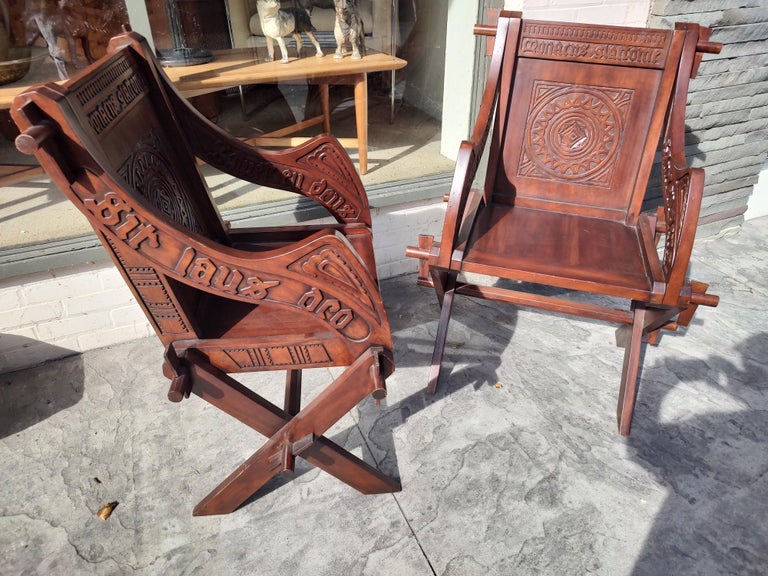 Pair of Mahogany Highly Carved Glastonbury Chairs For Sale 8