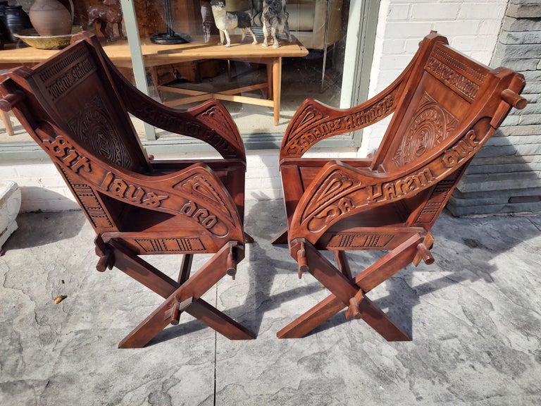 Pair of Mahogany Highly Carved Glastonbury Chairs For Sale 1