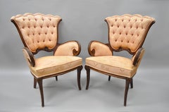 Pair of Mahogany Hollywood Regency Tufted Armchairs Attributed to Grosfeld House