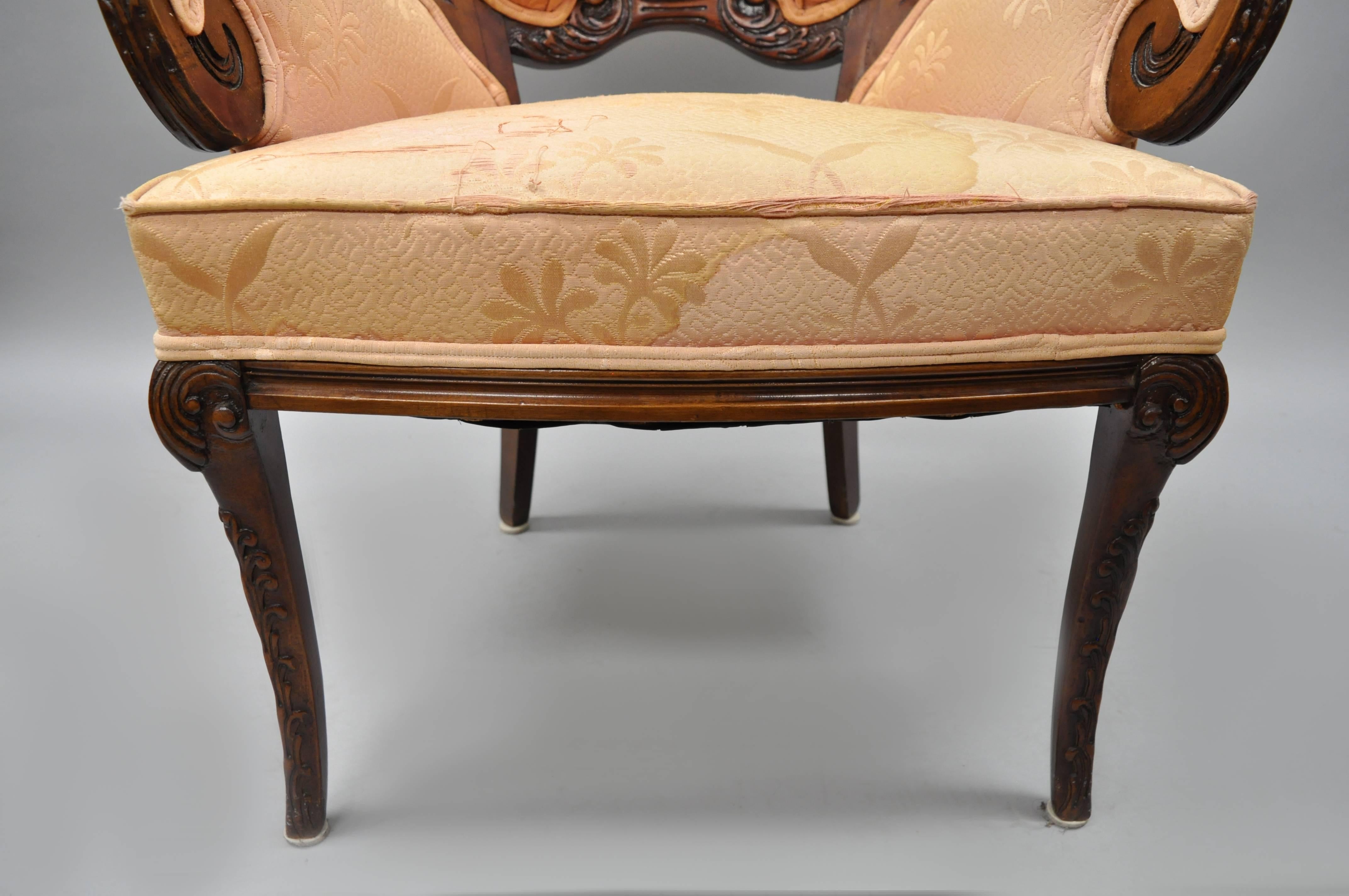Pair of Mahogany Hollywood Regency Tufted Armchairs Attributed to Grosfeld House For Sale 1