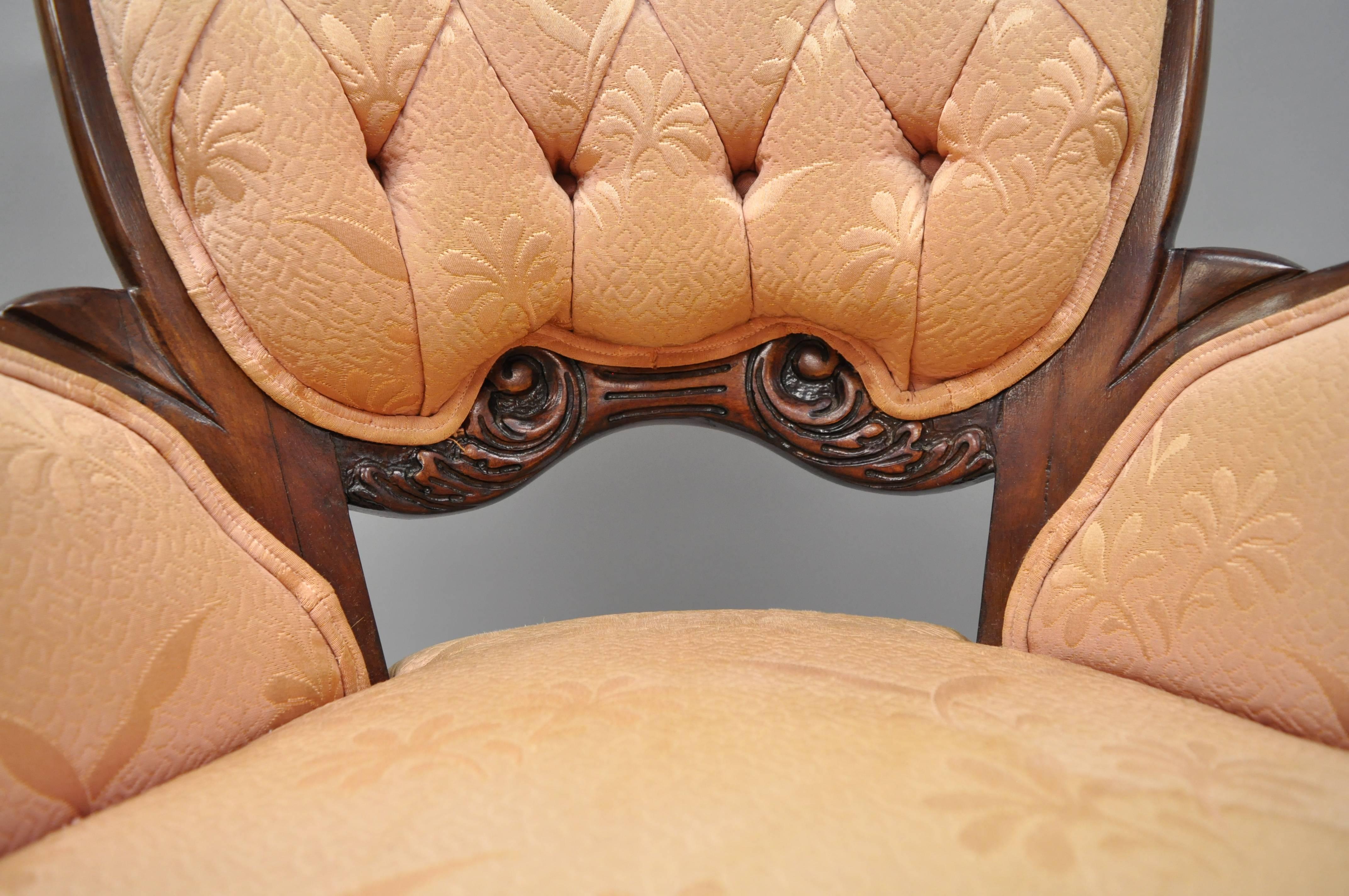 Pair of Mahogany Hollywood Regency Tufted Armchairs Attributed to Grosfeld House For Sale 3