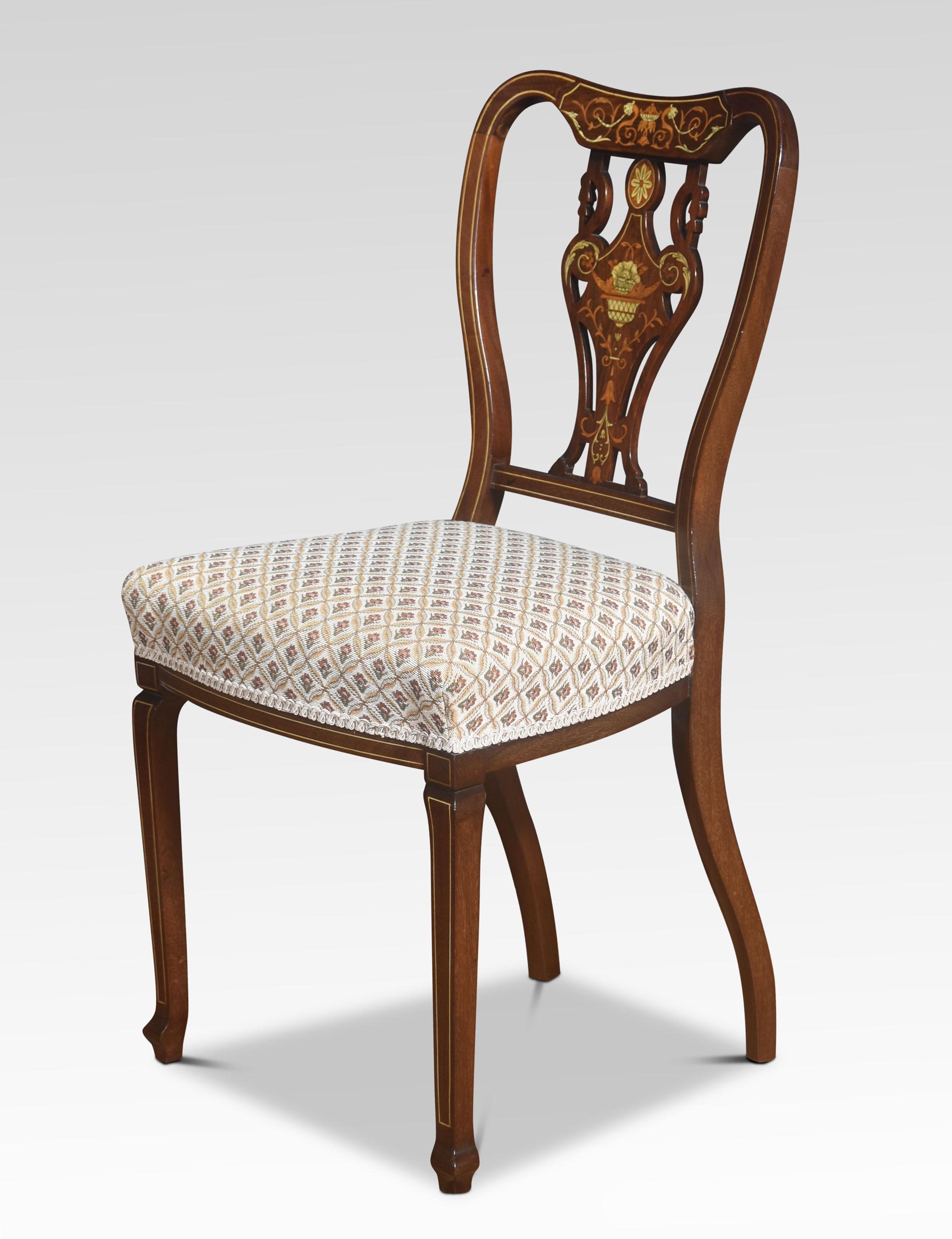 British Pair of mahogany inlaid bedroom chairs For Sale