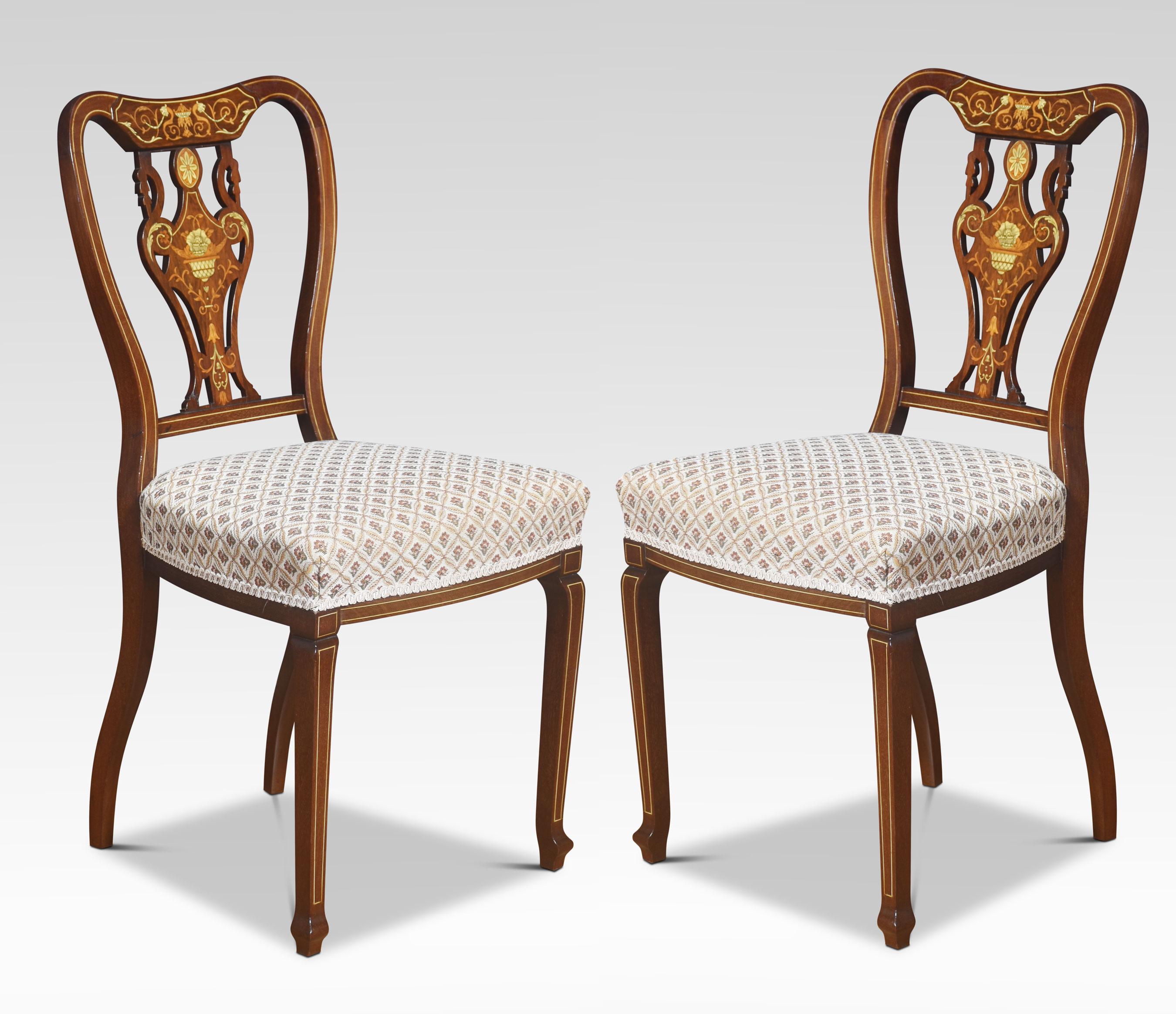 Pair of mahogany inlaid bedroom chairs For Sale