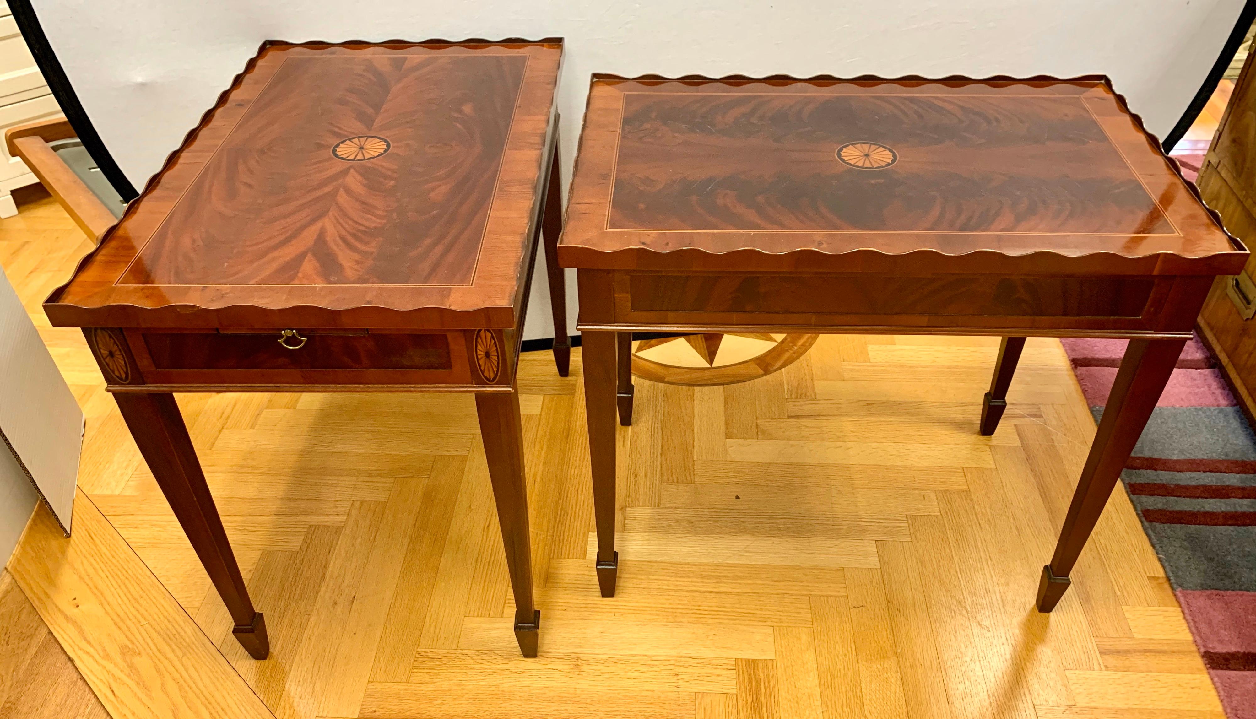 Federal Pair of Mahogany Inlay End Tables Side Tables
