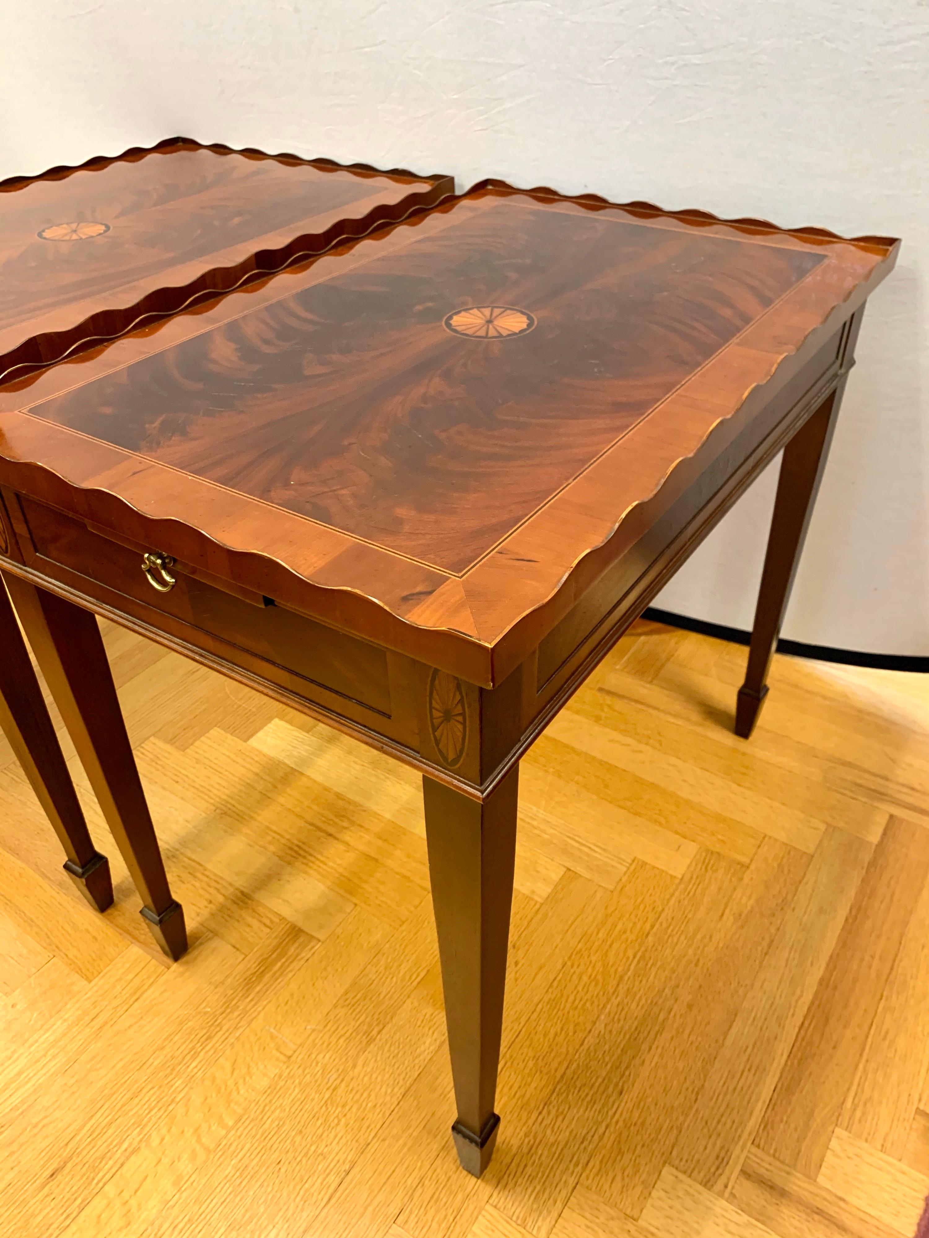 American Pair of Mahogany Inlay End Tables Side Tables