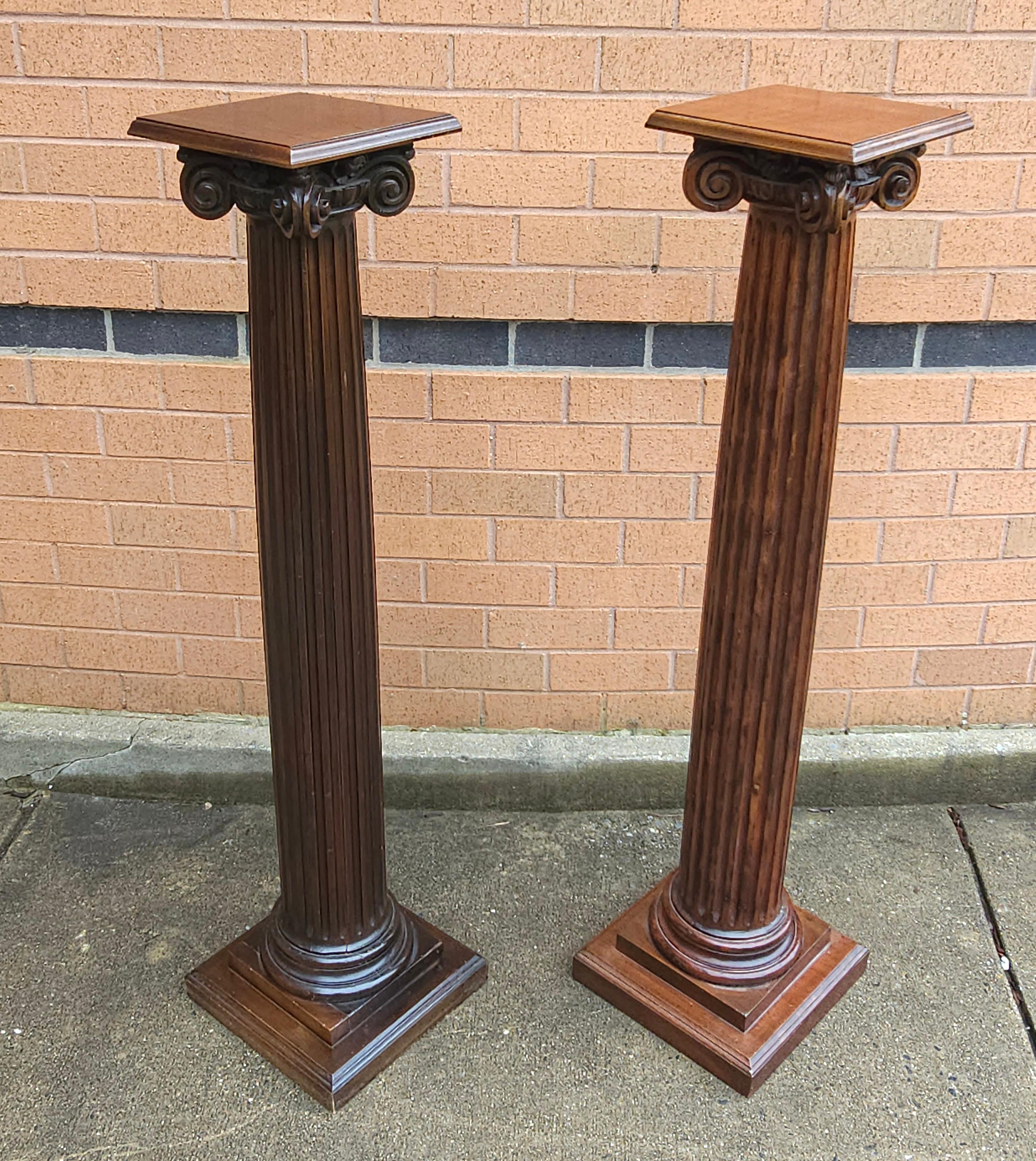 American Pair Of Mahogany Ionic Order Style Column-Form Pedestals For Sale