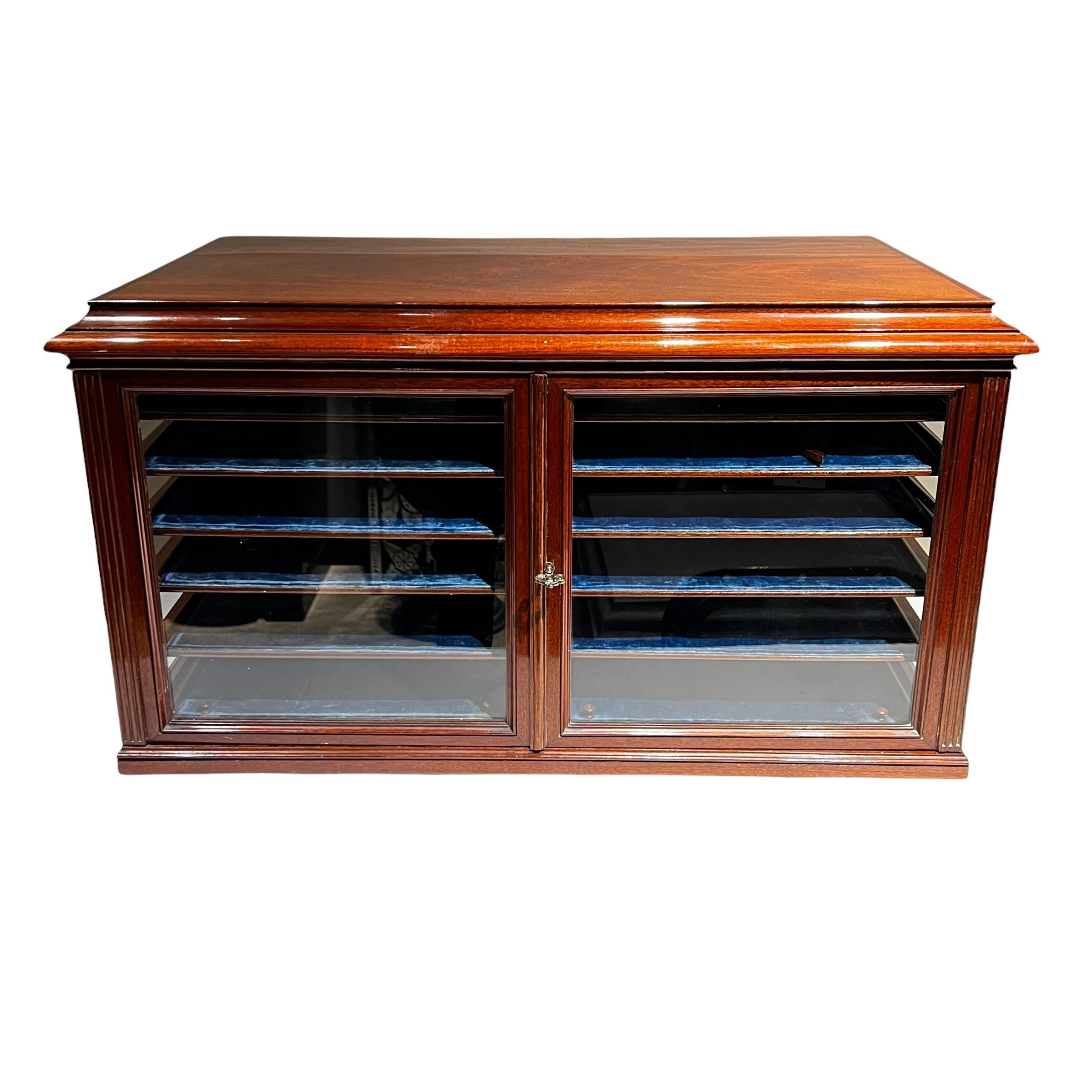 Stained Pair Antique Mahogany Jewelry Display Cases For Sale