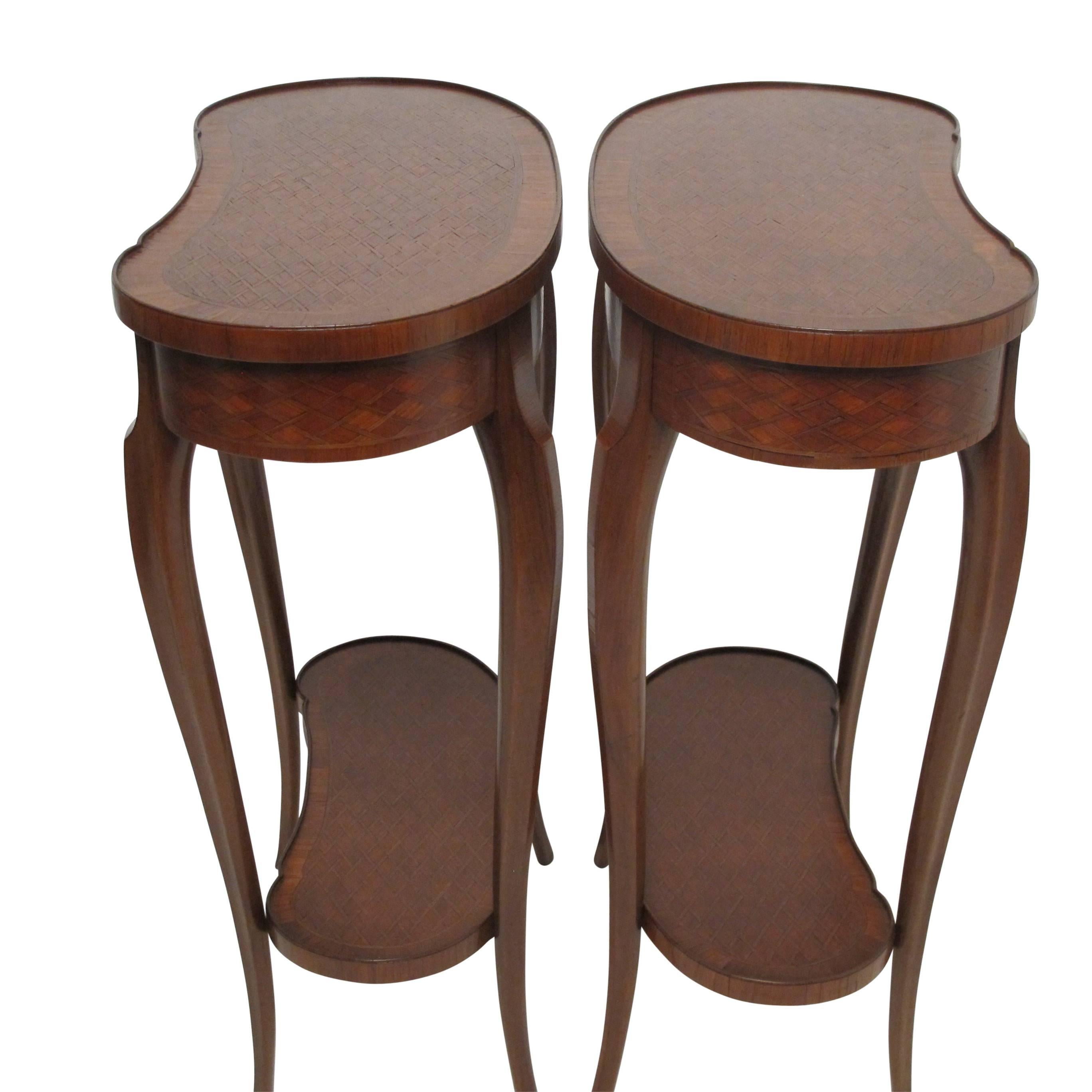 Pair of Mahogany Kidney Shape Parquetry Inlay Side Tables, French, circa 1900 1