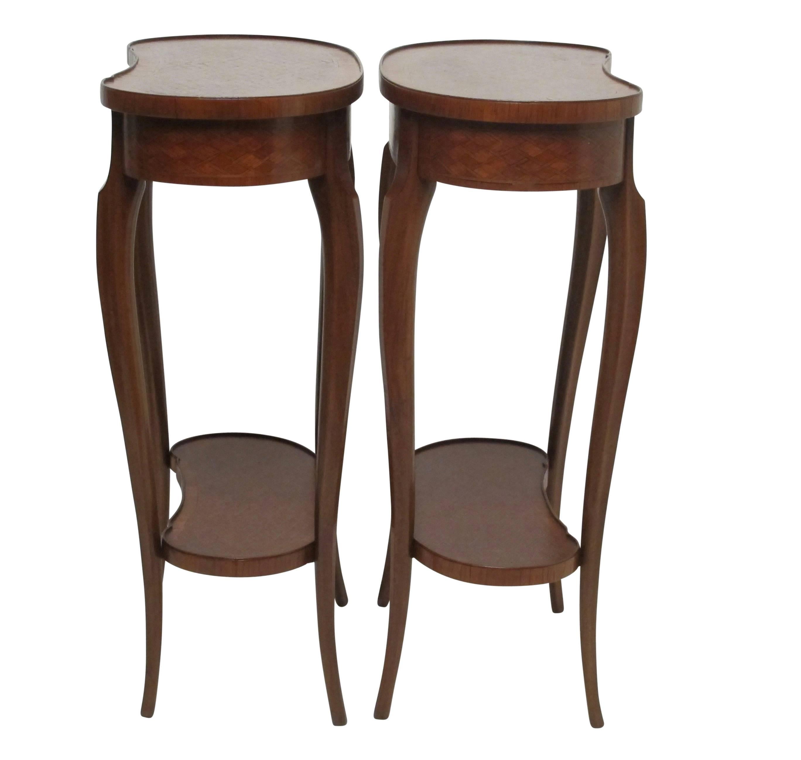 Pair of Mahogany Kidney Shape Parquetry Inlay Side Tables, French, circa 1900 2