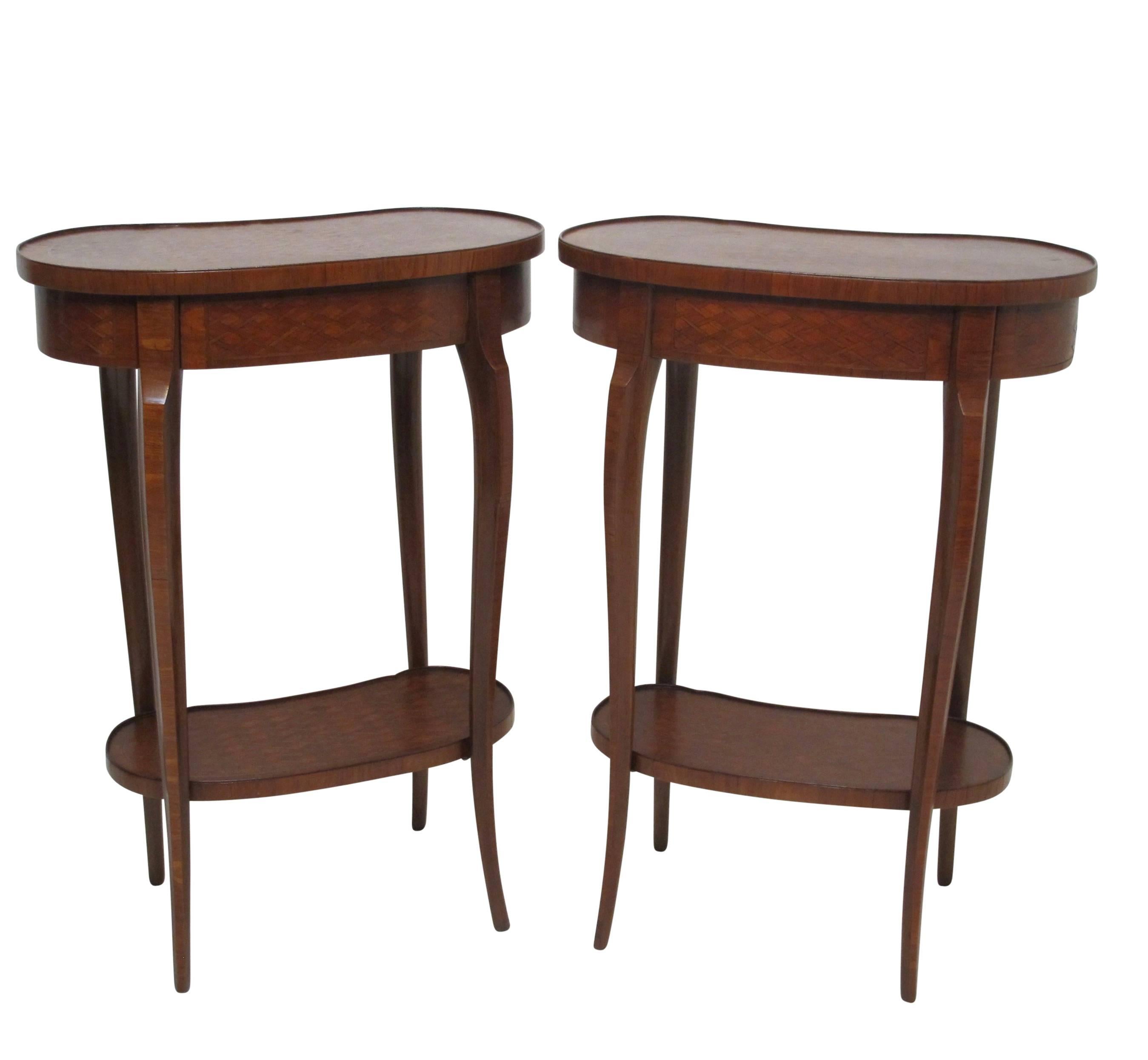 Pair of Mahogany Kidney Shape Parquetry Inlay Side Tables, French, circa 1900 3