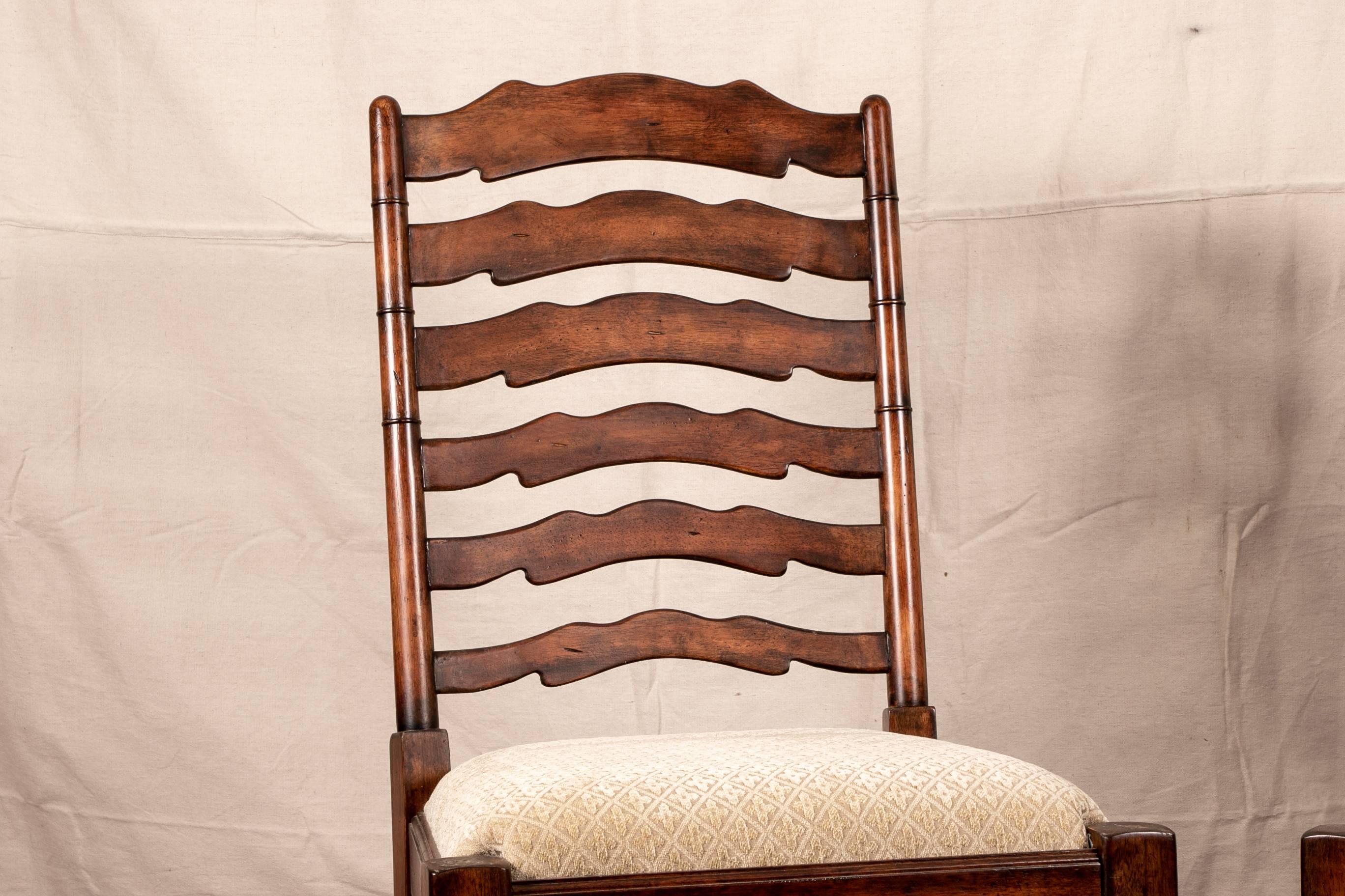 Rustic Pair of Mahogany Ladder Back Chairs