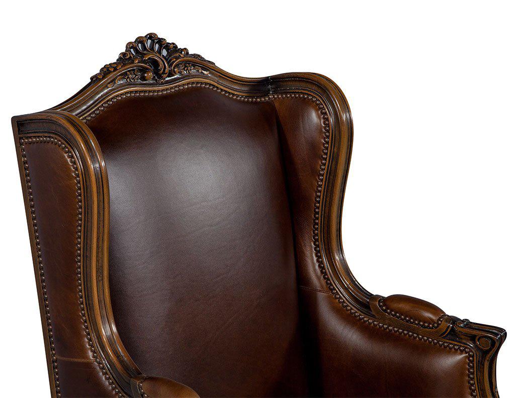 Pair of Mahogany Leather Louis XV Wing Chairs 2