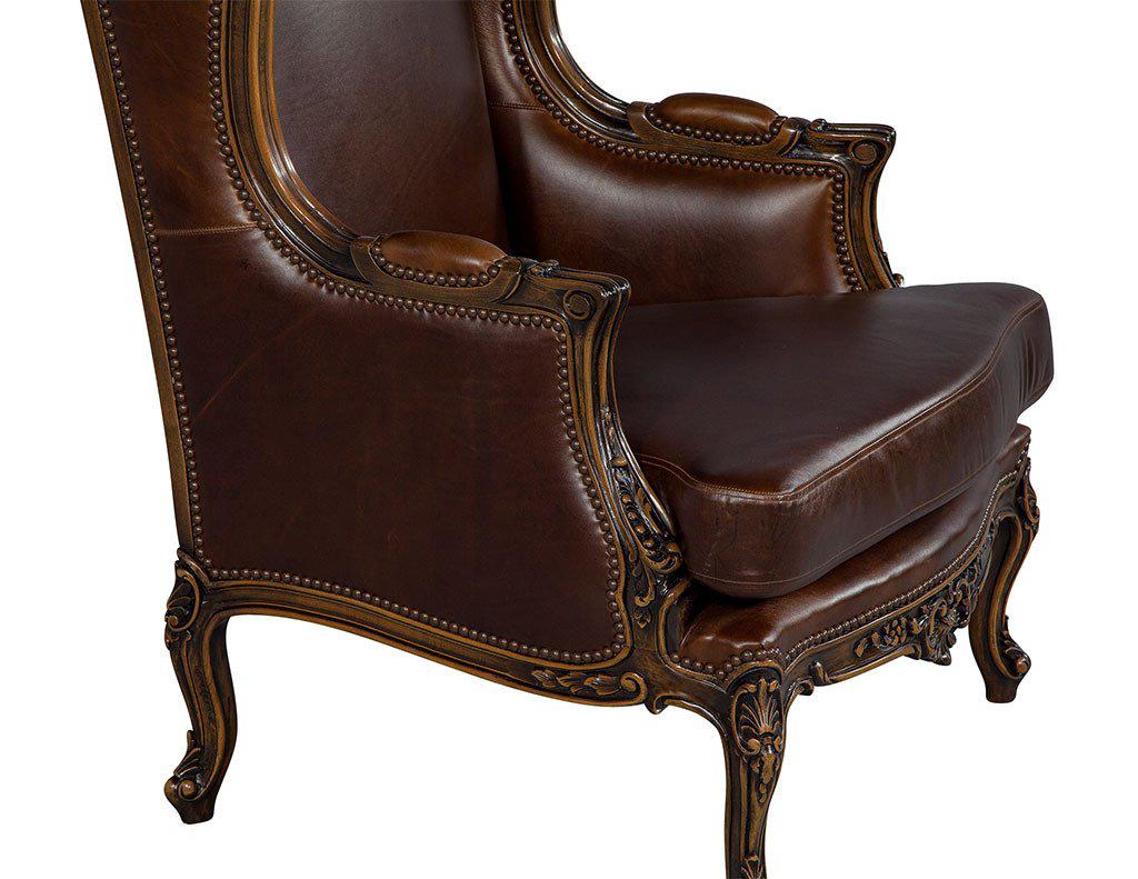 Pair of Mahogany Leather Louis XV Wing Chairs 3