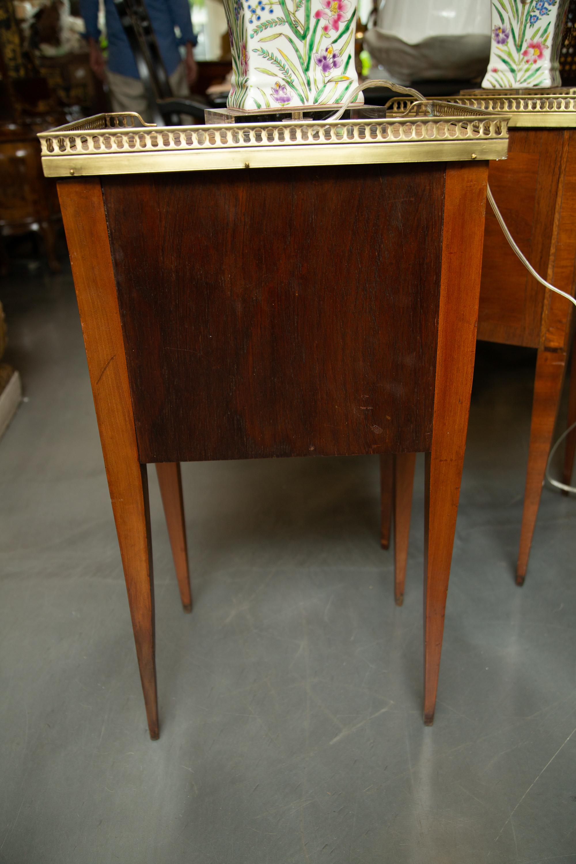 Brass Pair of Mahogany Louis XVI Style Side Tables For Sale