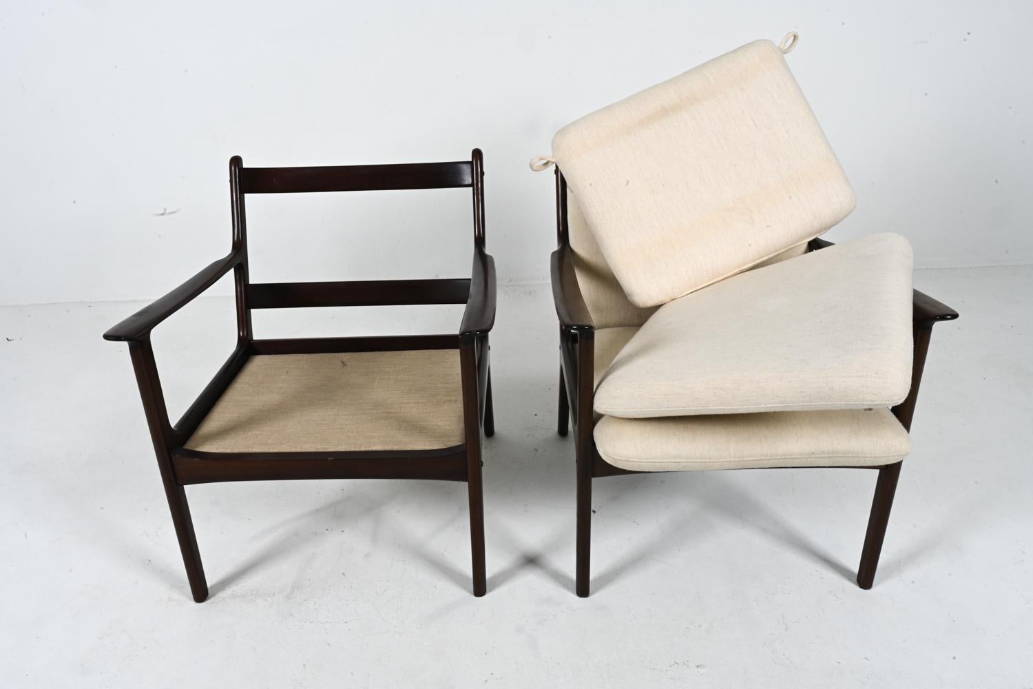 Pair of Mahogany Lounge Chairs, Model PJ 112 by Ole Wanscher for Poul Jeppesen 3