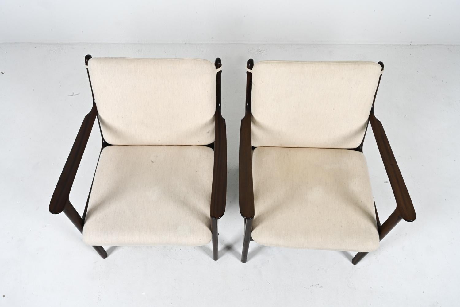 Danish Pair of Mahogany Lounge Chairs, Model PJ 112 by Ole Wanscher for Poul Jeppesen