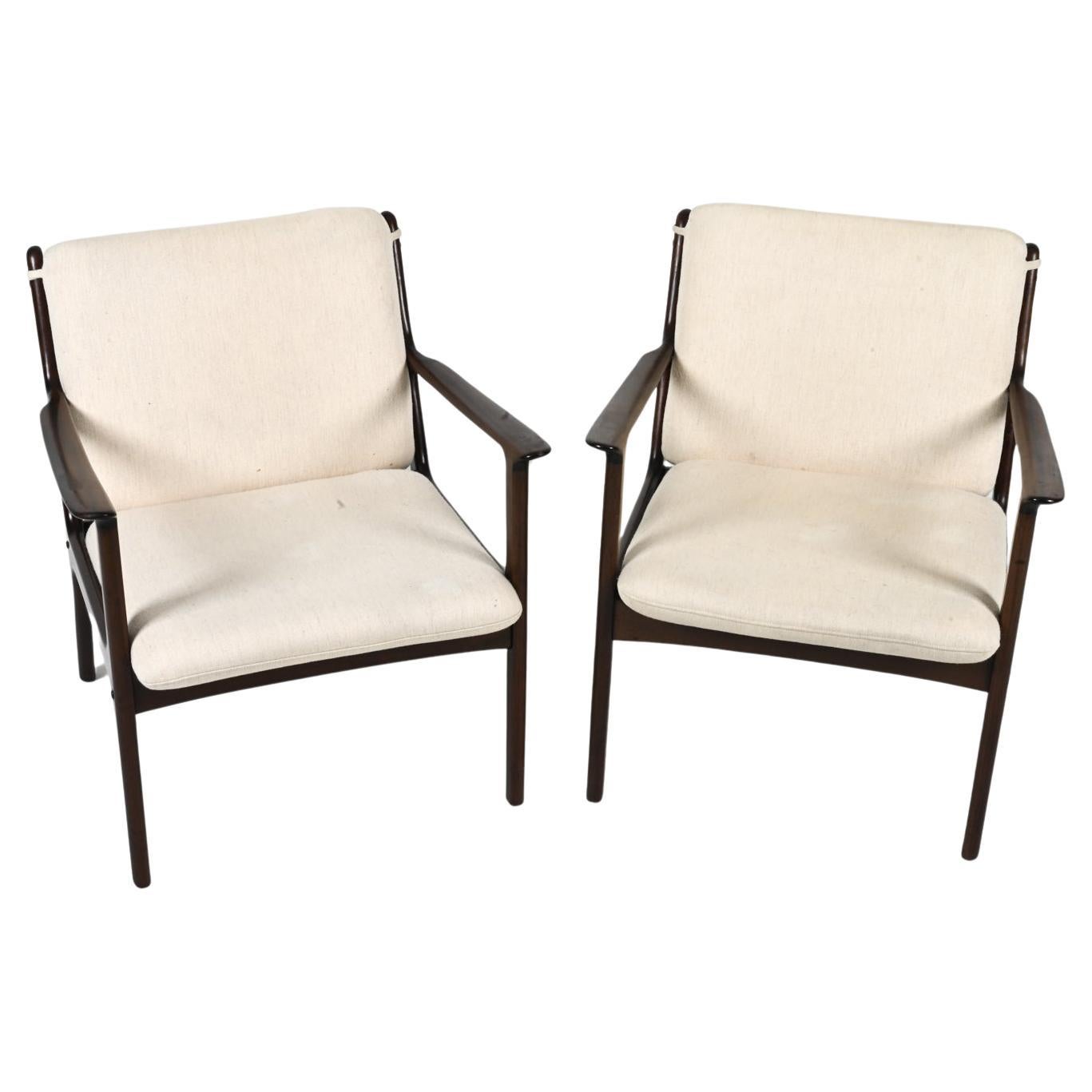 Pair of Mahogany Lounge Chairs, Model PJ 112 by Ole Wanscher for Poul Jeppesen For Sale