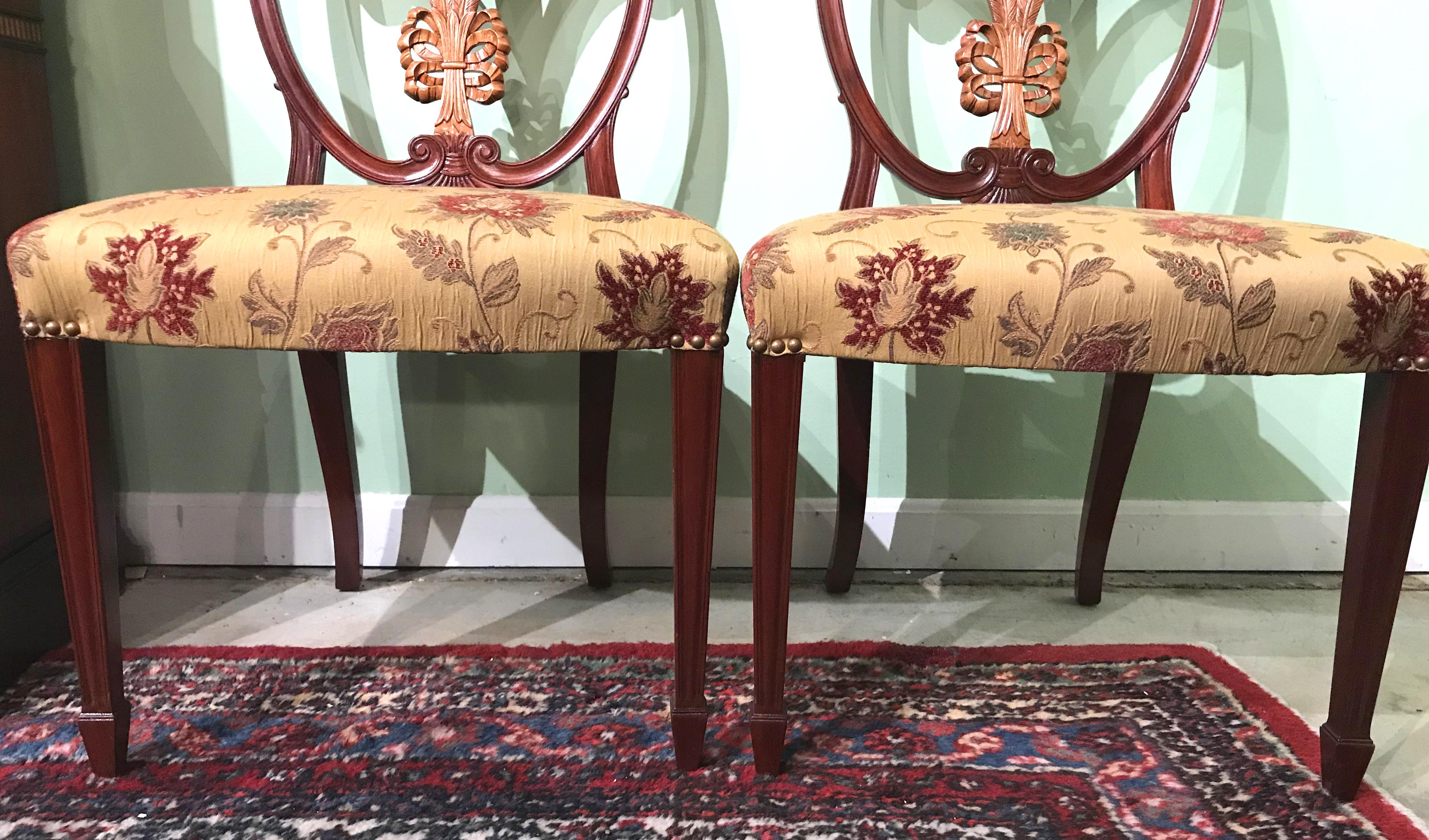 Hand-Carved Pair of Mahogany & Maple Side Chairs with Prince of Wales Feather Backs by Gerte