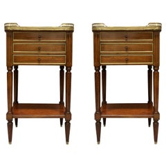 Pair Of Mahogany & Marble Top Louis XVI Style Night Stands