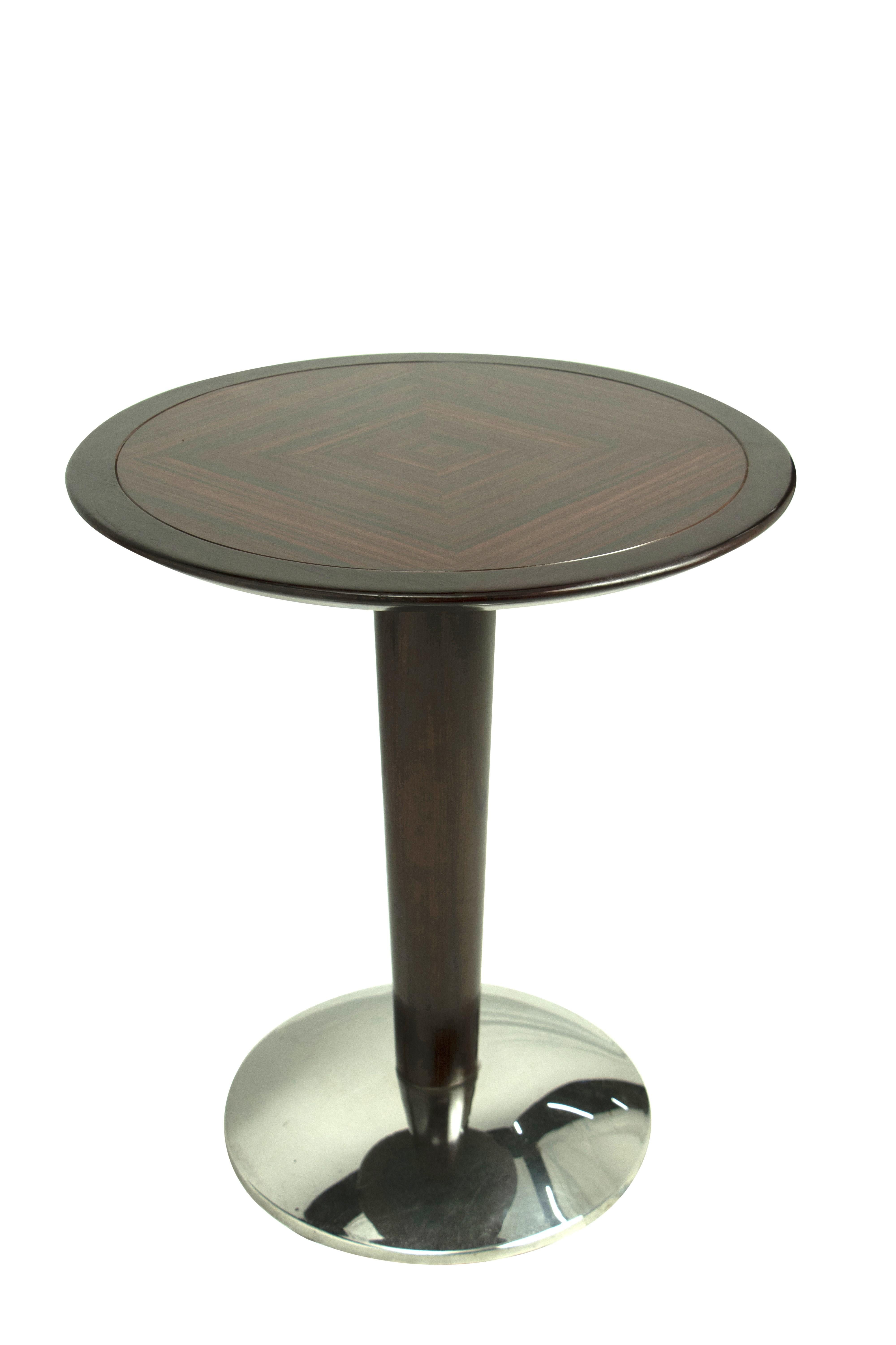 Pair of Mahogany Marquetry Side Tables with Chrome Base For Sale 1