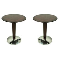 Pair of Mahogany Marquetry Side Tables with Chrome Base