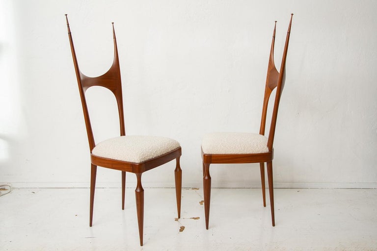 Pair of Mahogany Mid-Century Italian Tall Back Chairs by Pozzi and Verga  For Sale at 1stDibs