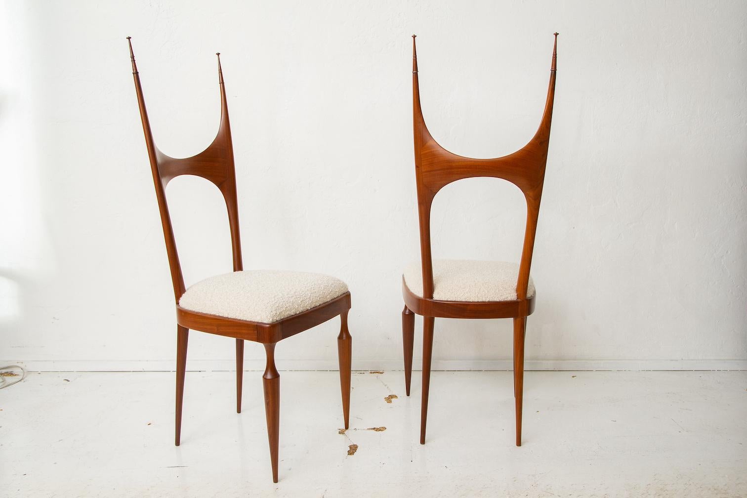 Pair of Mahogany Mid-Century Italian Tall Back Chairs by Pozzi and Verga In Good Condition In North Miami, FL