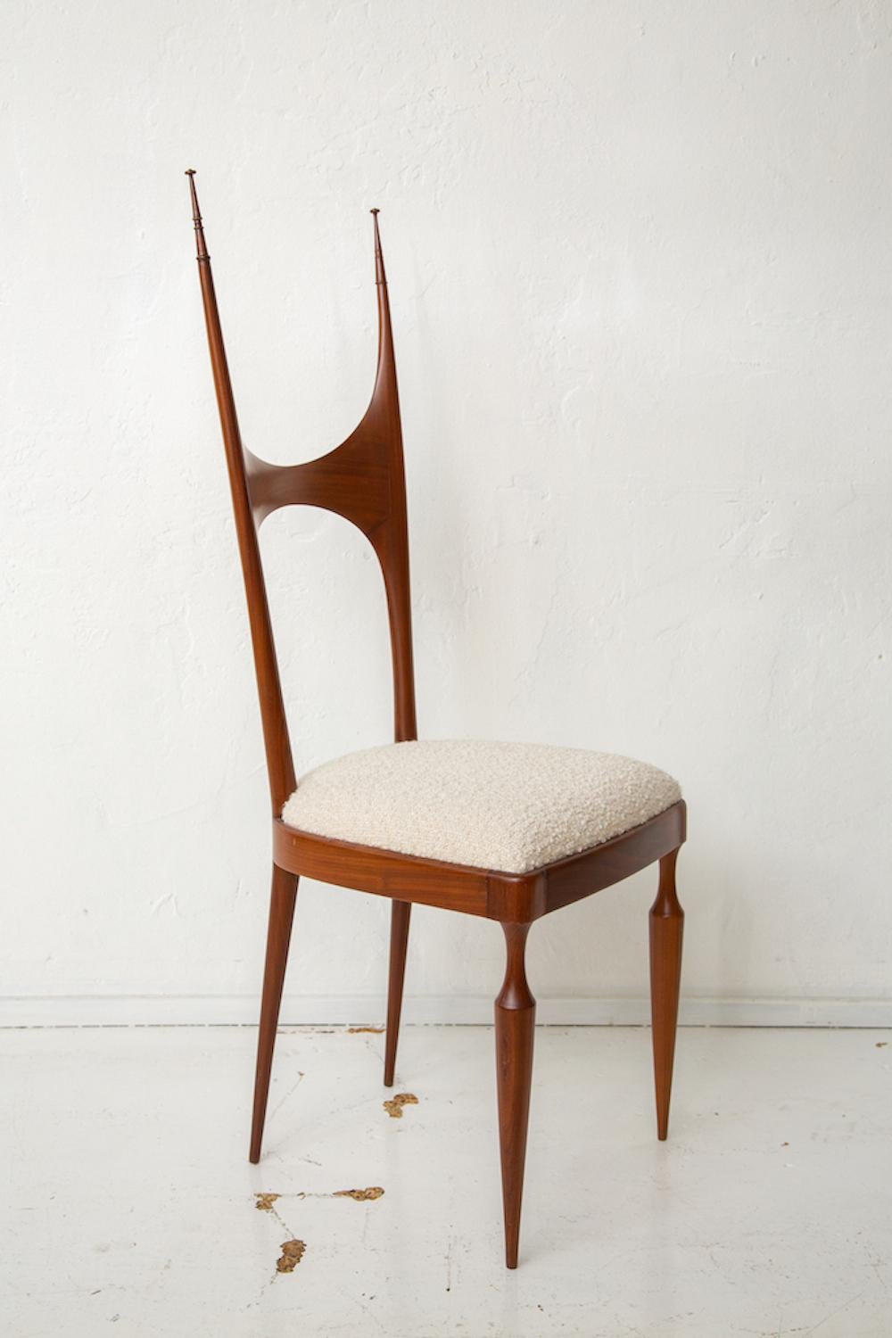 Upholstery Pair of Mahogany Mid-Century Italian Tall Back Chairs by Pozzi and Verga