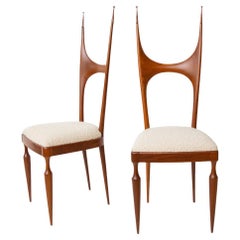 Pair of Mahogany Mid-Century Italian Tall Back Chairs by Pozzi and Verga