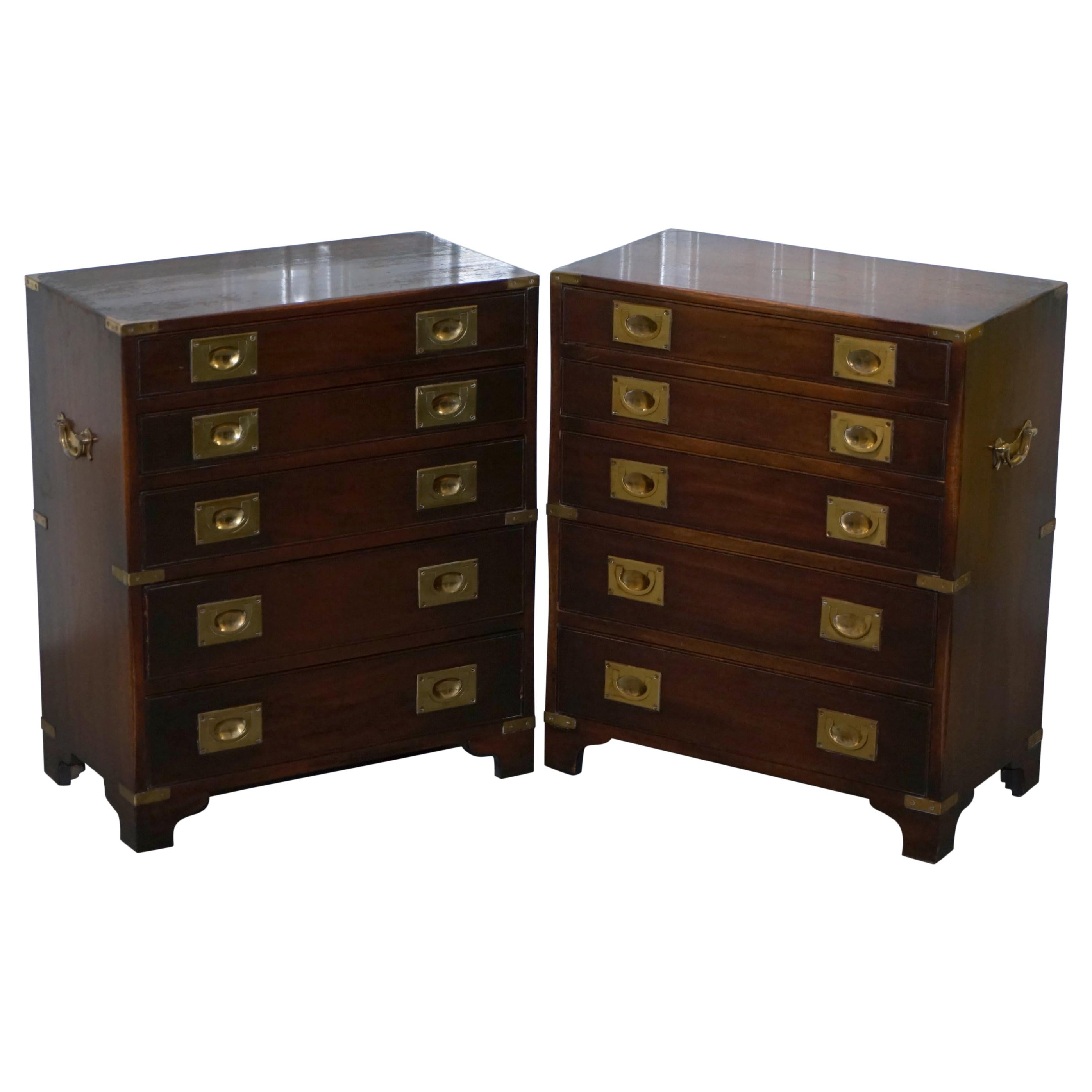 Pair of Mahogany Military Campaign Bevan Funnell Side Table Chest of Drawers