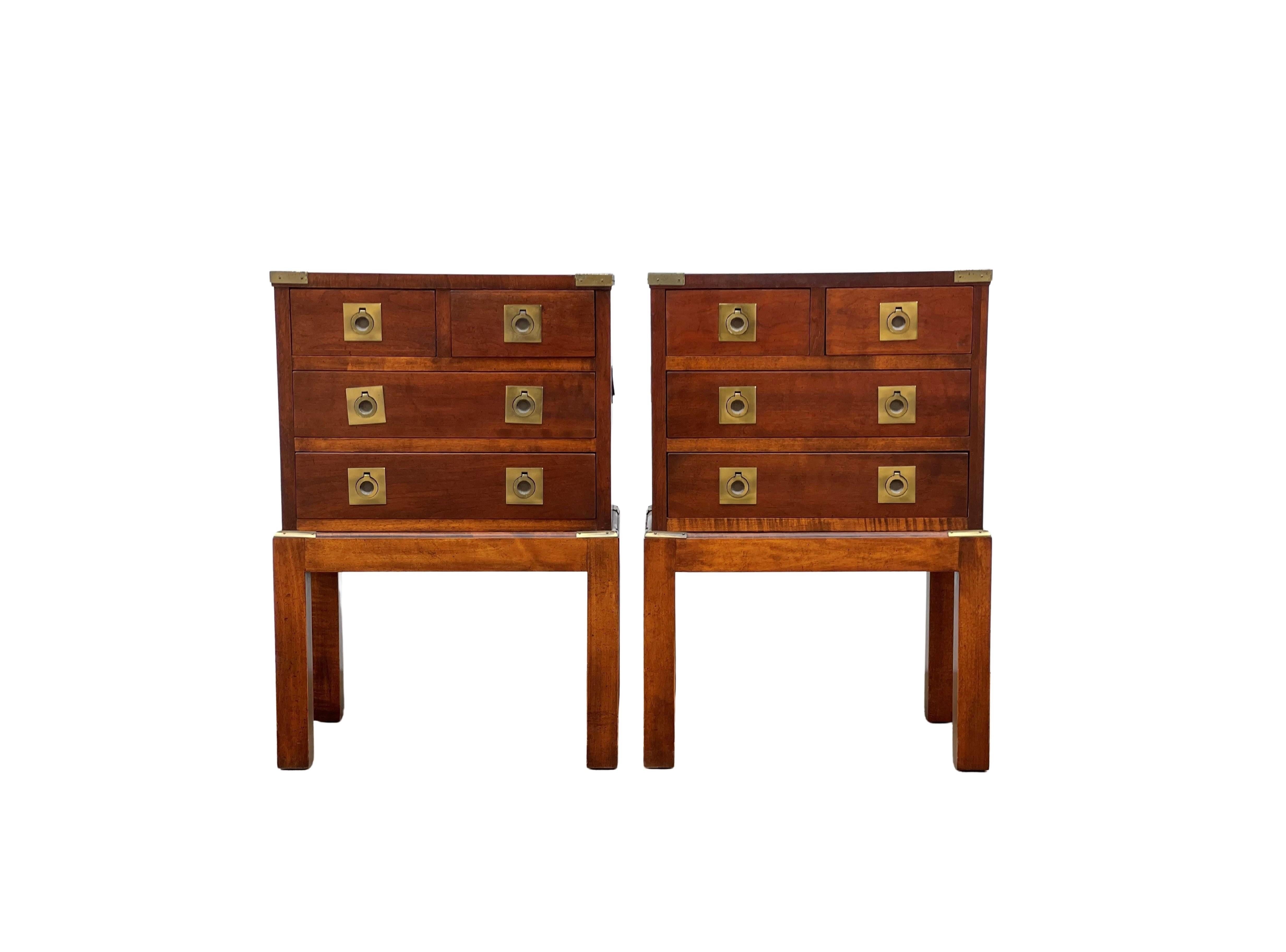 Late 20th Century Pair of Mahogany Military Campaign Chests on Stands or Tables For Sale
