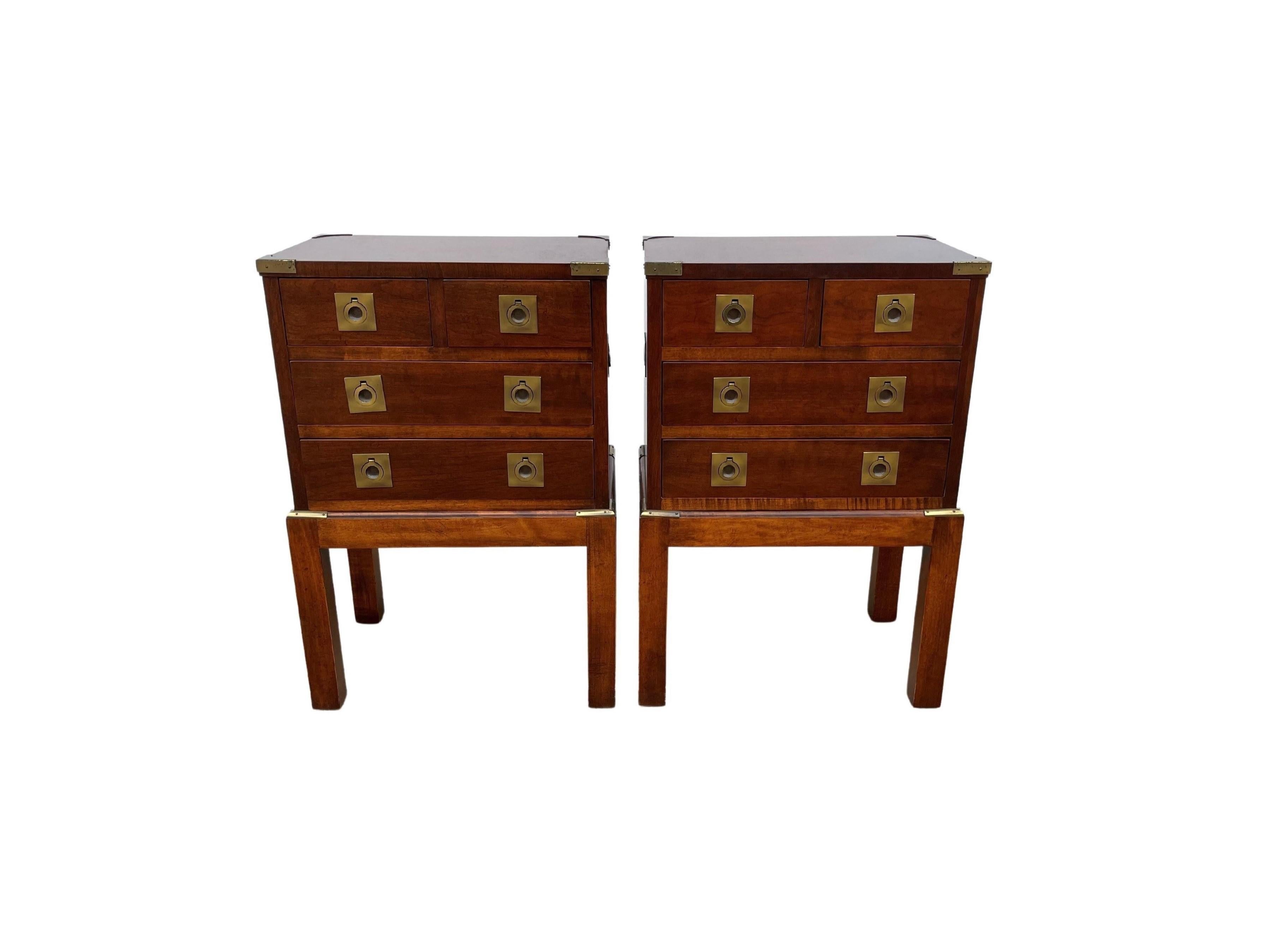 Brass Pair of Mahogany Military Campaign Chests on Stands or Tables For Sale