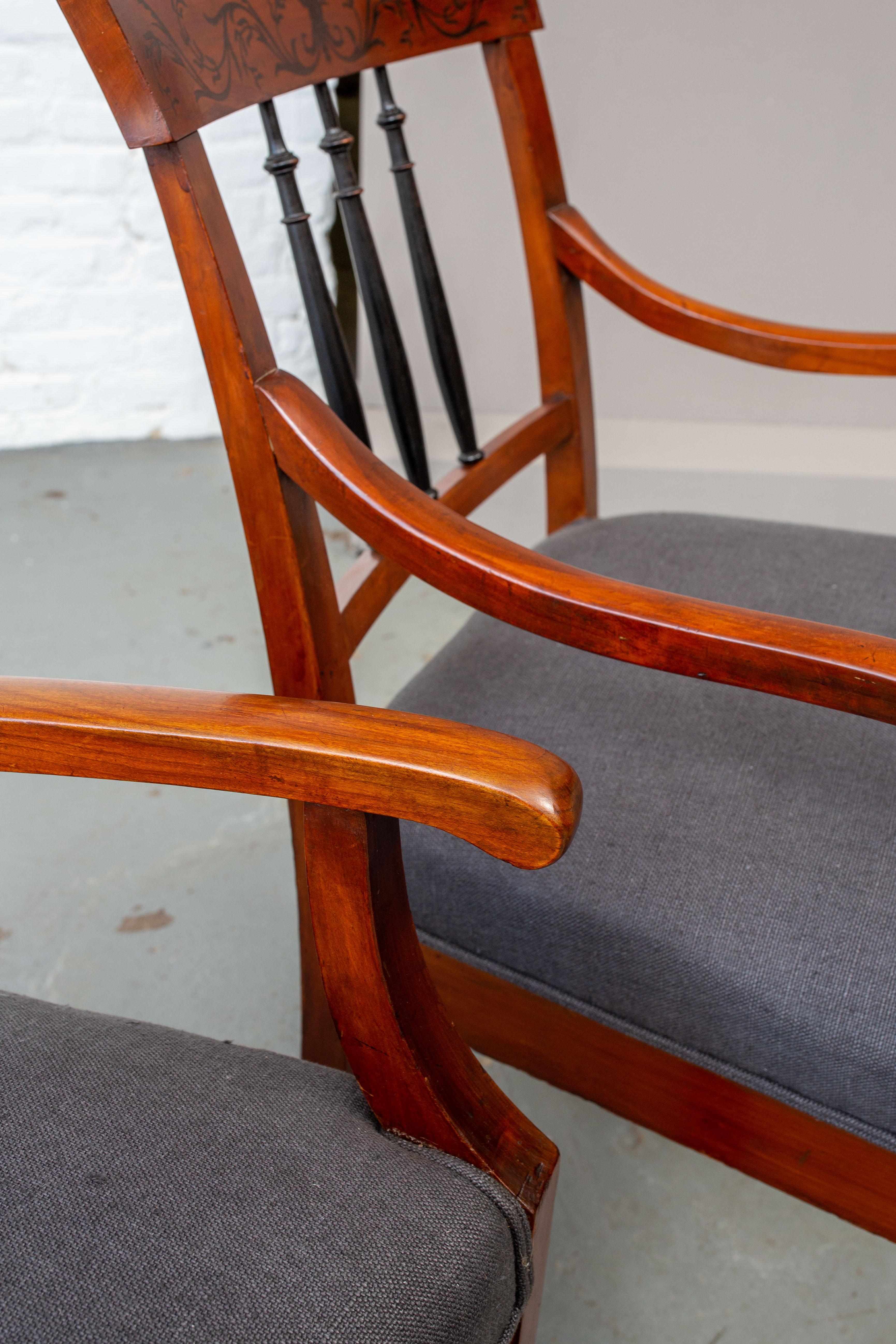 Pair of Mahogany Neoclassical Style Armchairs In Good Condition For Sale In New York, NY