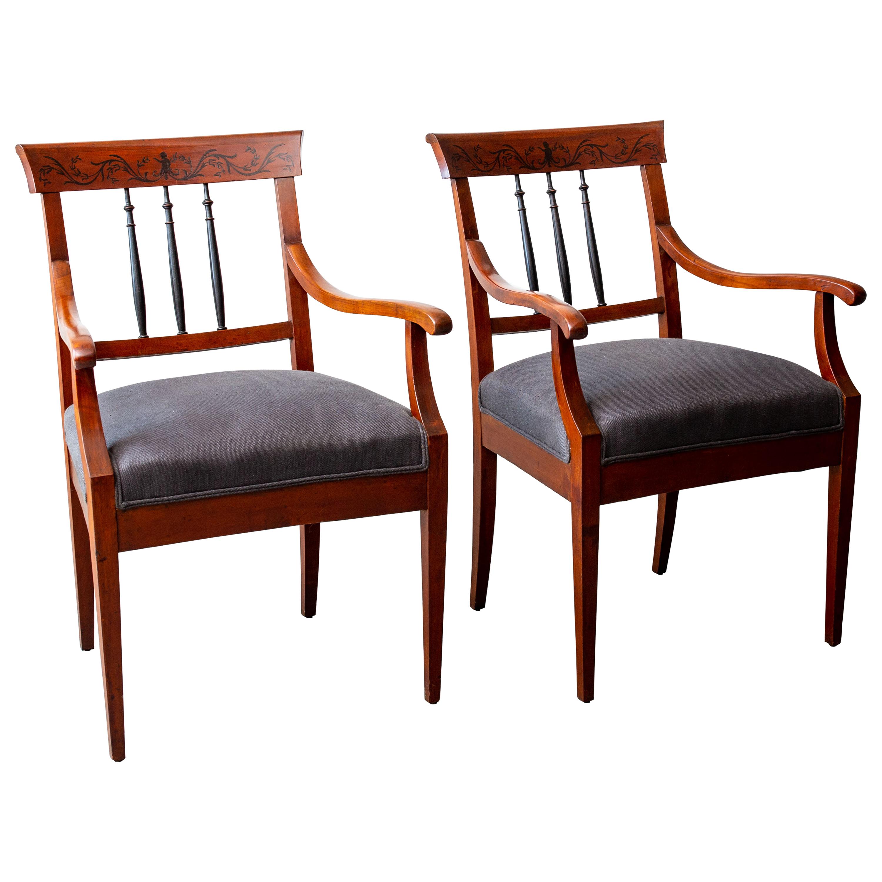 Pair of Mahogany Neoclassical Style Armchairs For Sale