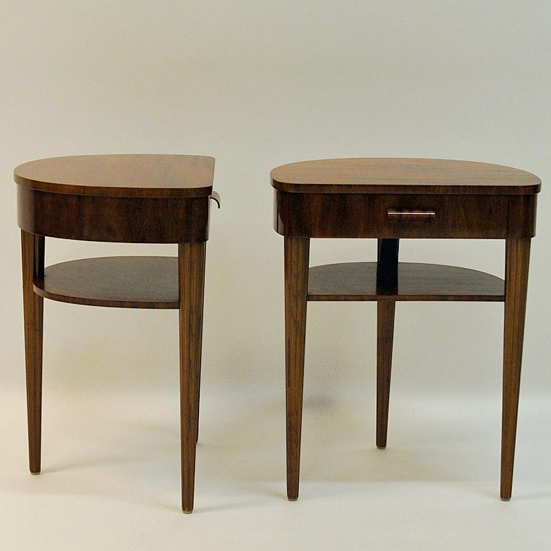 Polished Pair of Mahogany Night Tables from Bodafors, 1940s, Sweden