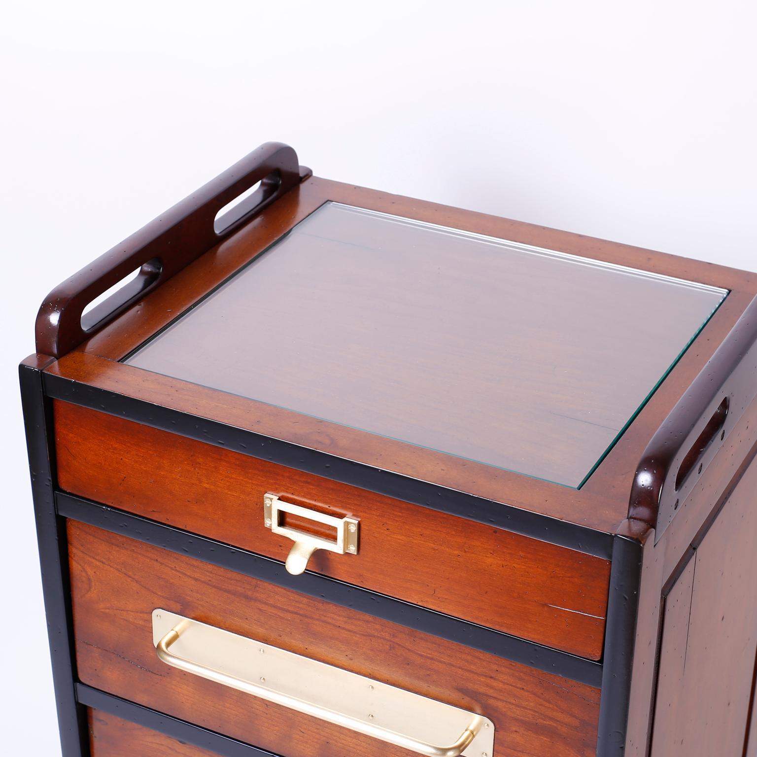American Pair of Mahogany Nightstands in the Nautical Tradition