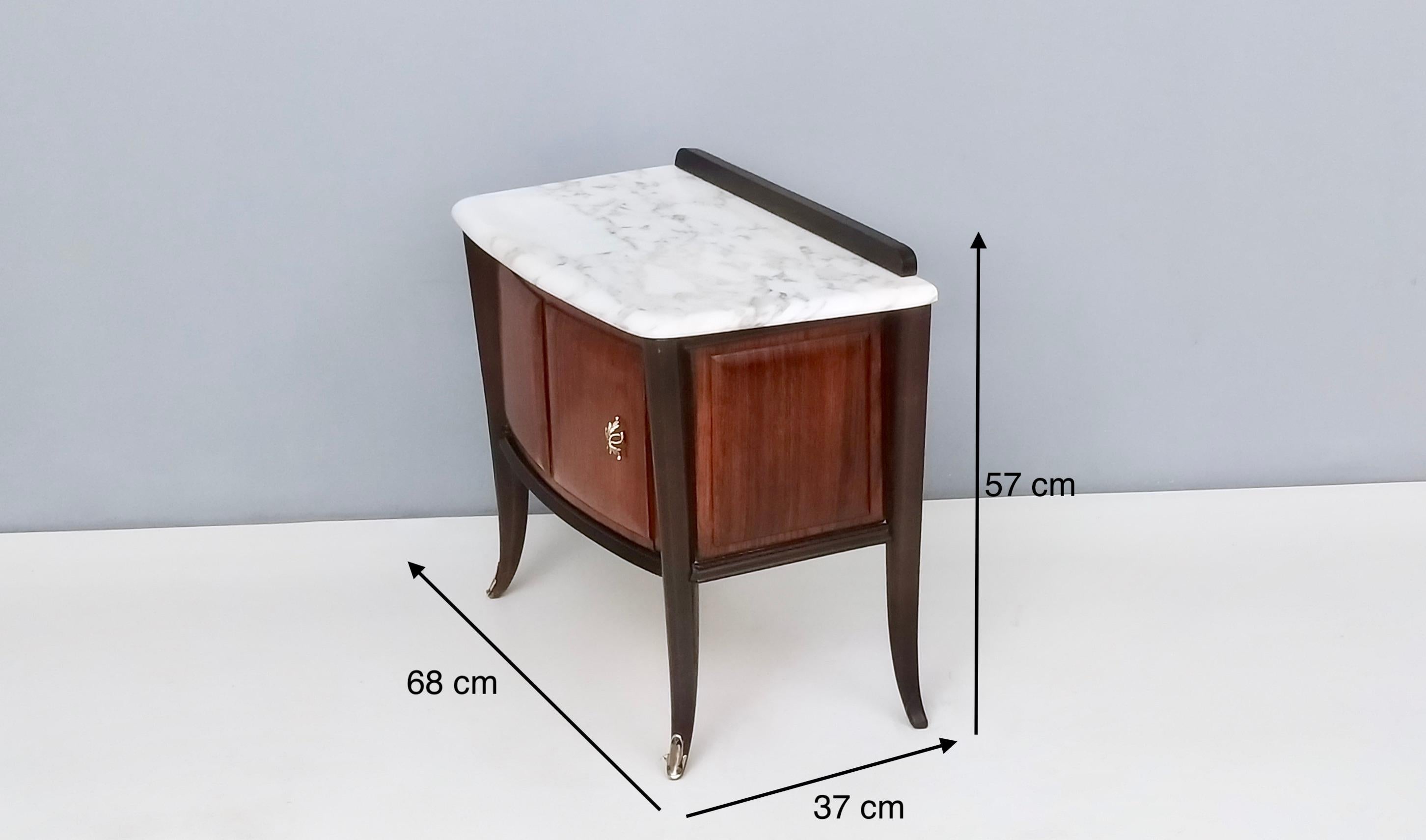 Pair of Vintage Walnut Nightstands Produced by Dassi with Carrara Marble Top 4