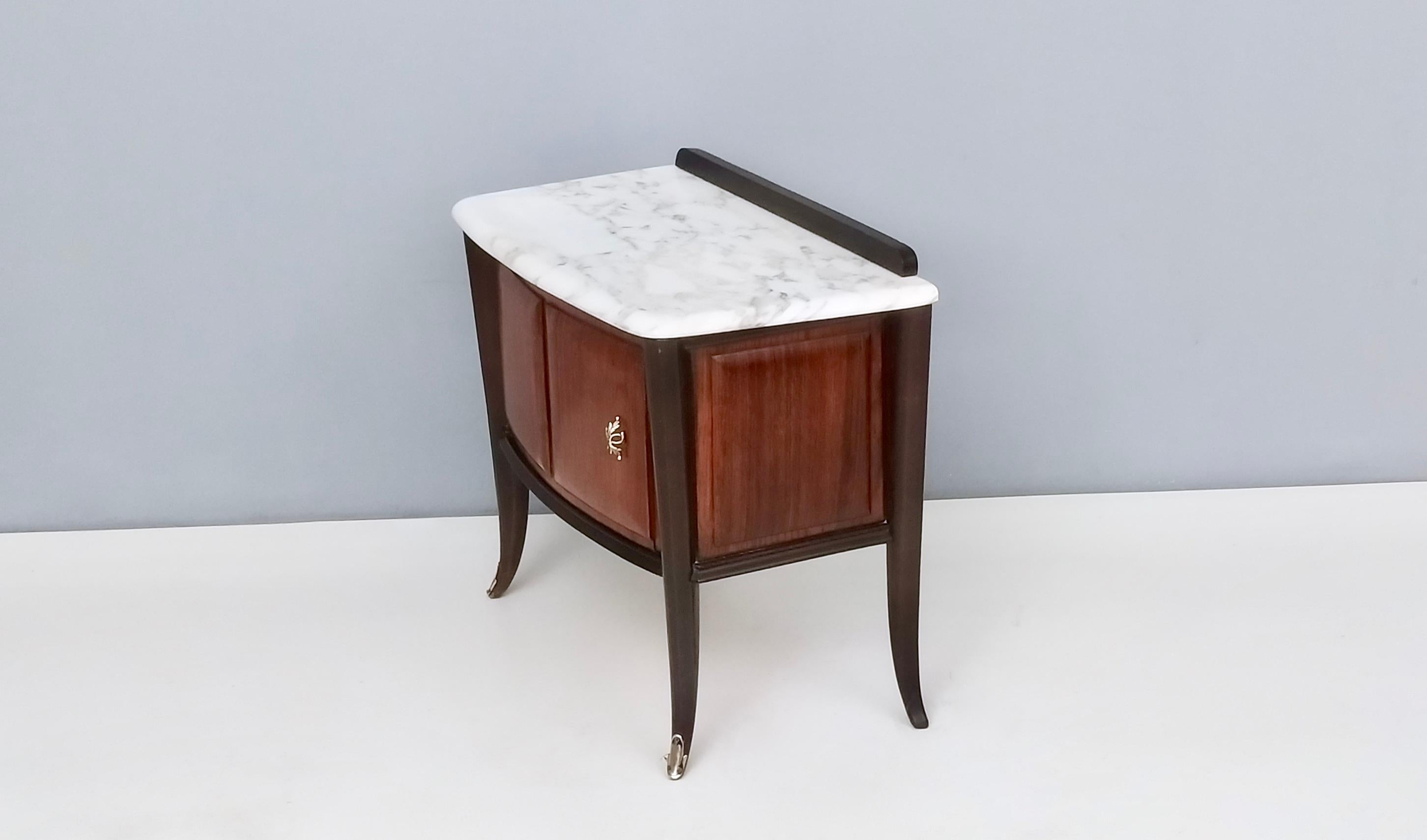 Mid-20th Century Pair of Vintage Walnut Nightstands Produced by Dassi with Carrara Marble Top