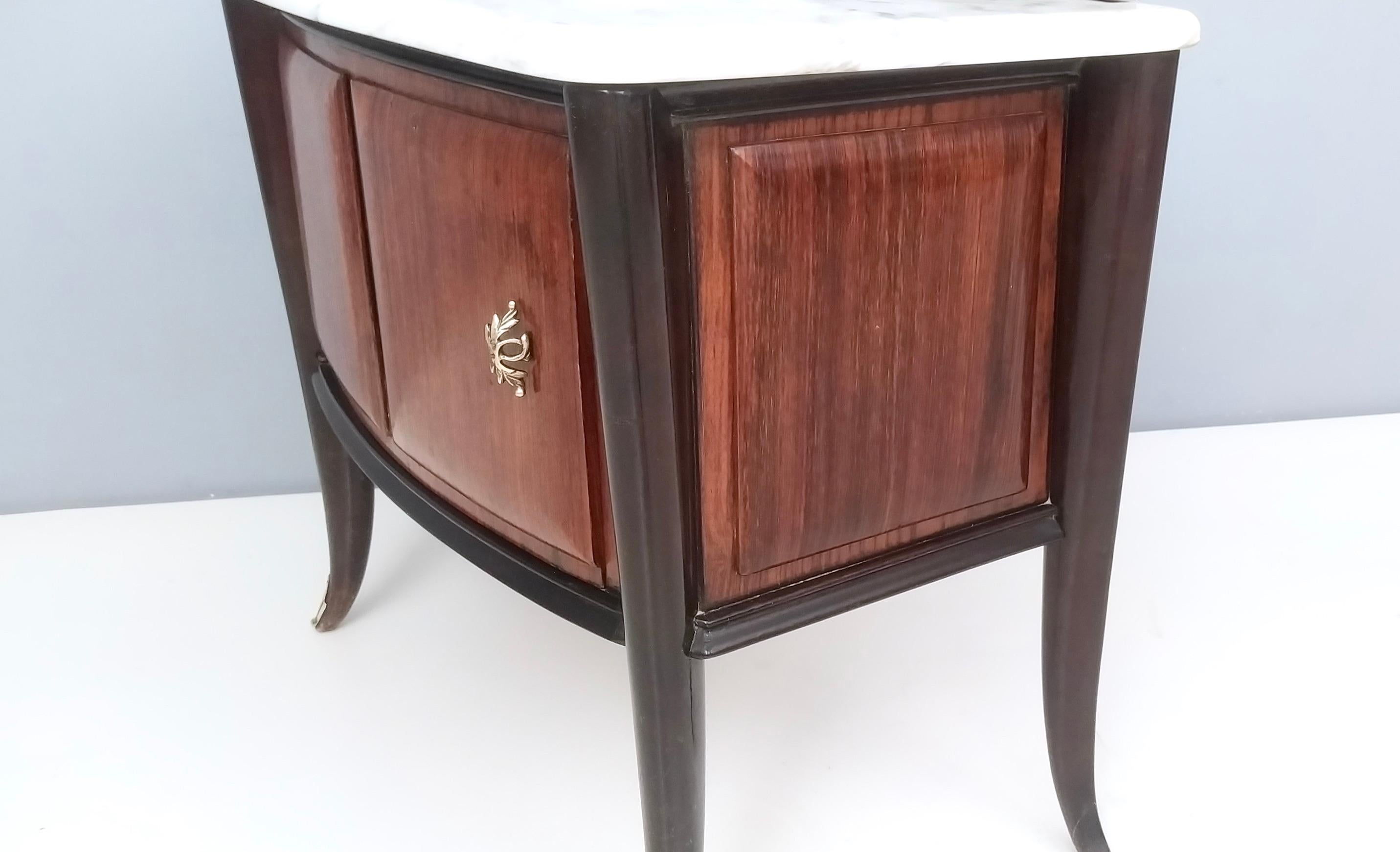 Pair of Vintage Walnut Nightstands Produced by Dassi with Carrara Marble Top 2