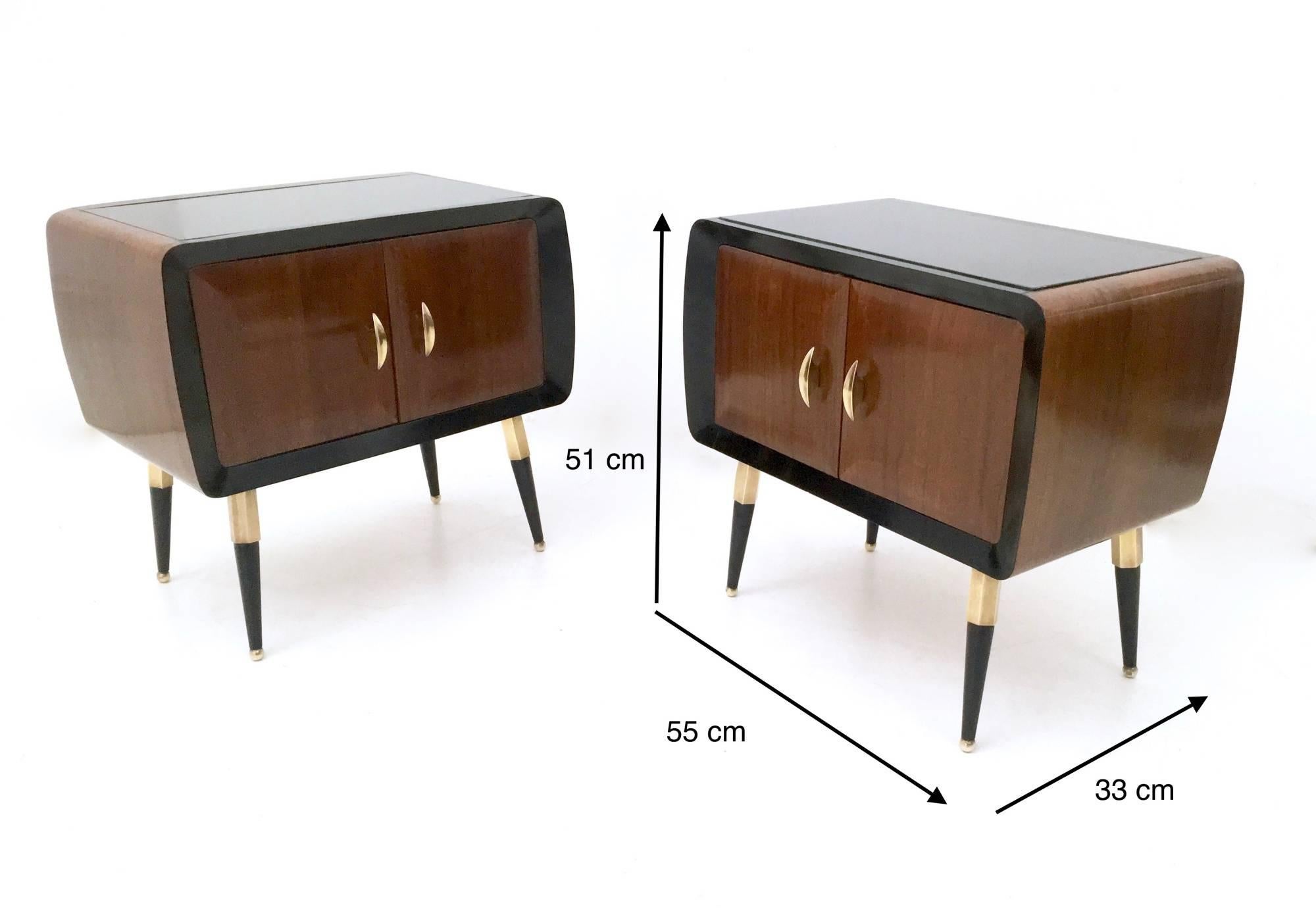 Pair of Mahogany Nightstands with Back-Painted Glass Top, Italy, 1950s 7