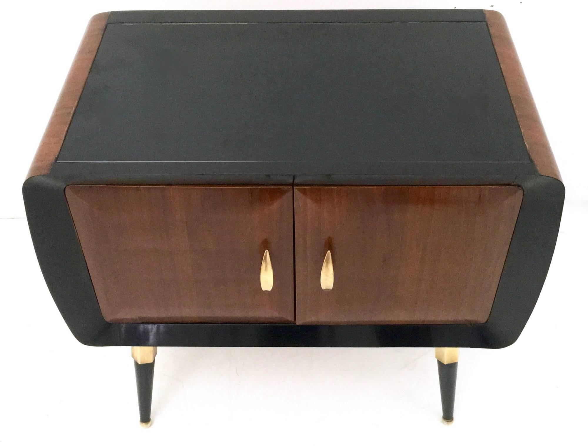 Pair of Mahogany Nightstands with Back-Painted Glass Top, Italy, 1950s 1