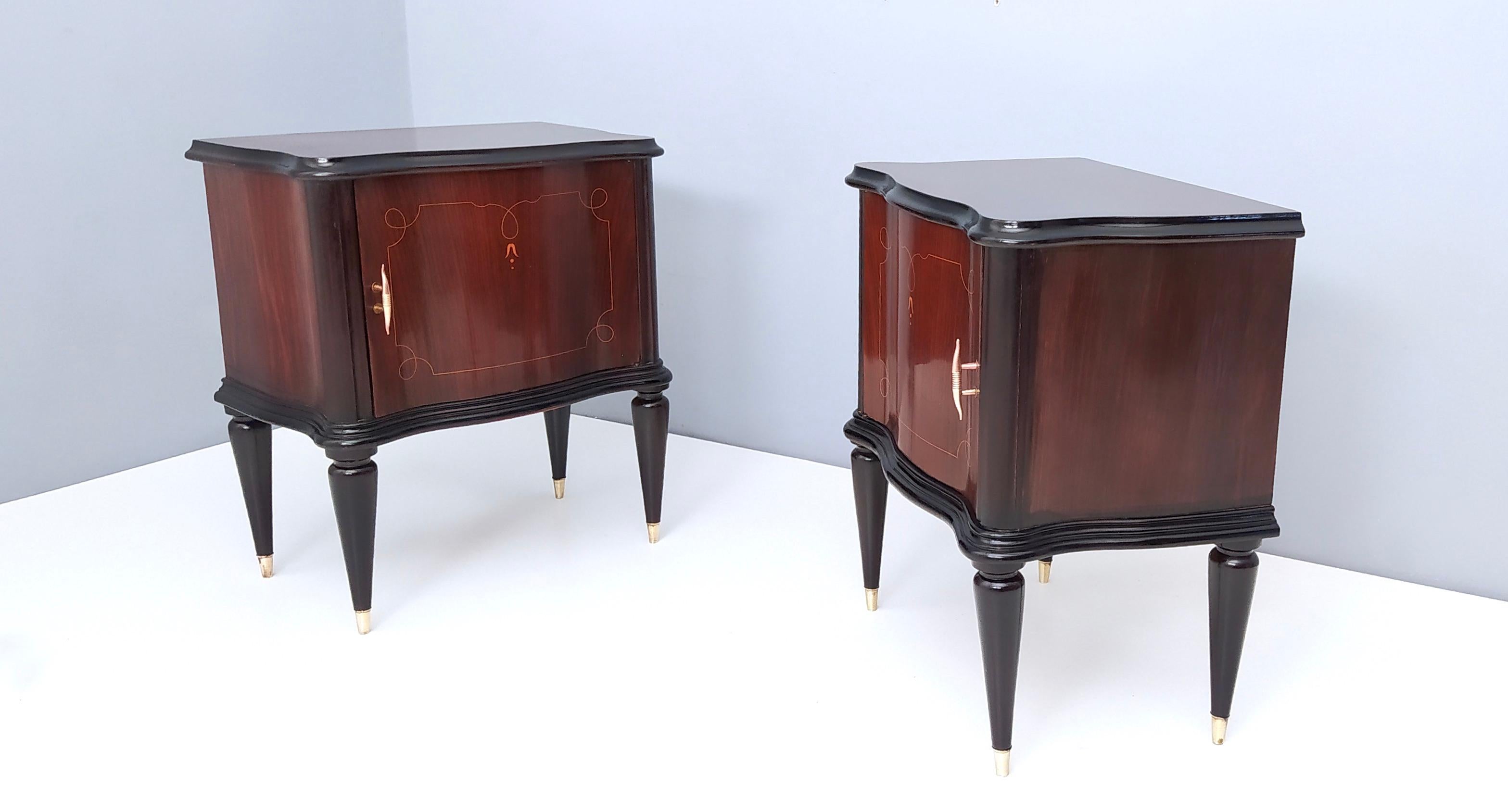 Ebonized Pair of Vintage Walnut Nightstands with in the Style of Tomaso Buzzi, Italy For Sale