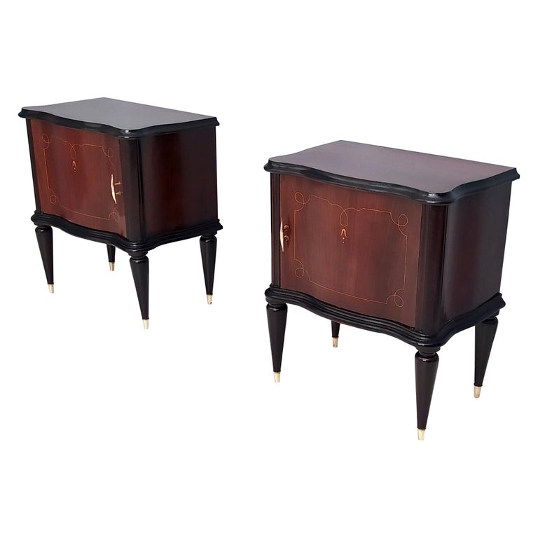 Pair of Vintage Walnut Nightstands with in the Style of Tomaso Buzzi