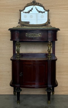 Pair of Mahogany nightstands with mirror crest and bronze mounts