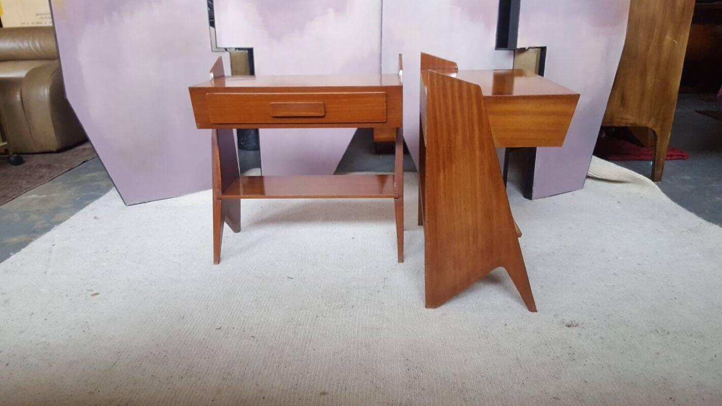 Mid-Century Modern Pair of Mahogany Nightstands, circa 1950, Italy