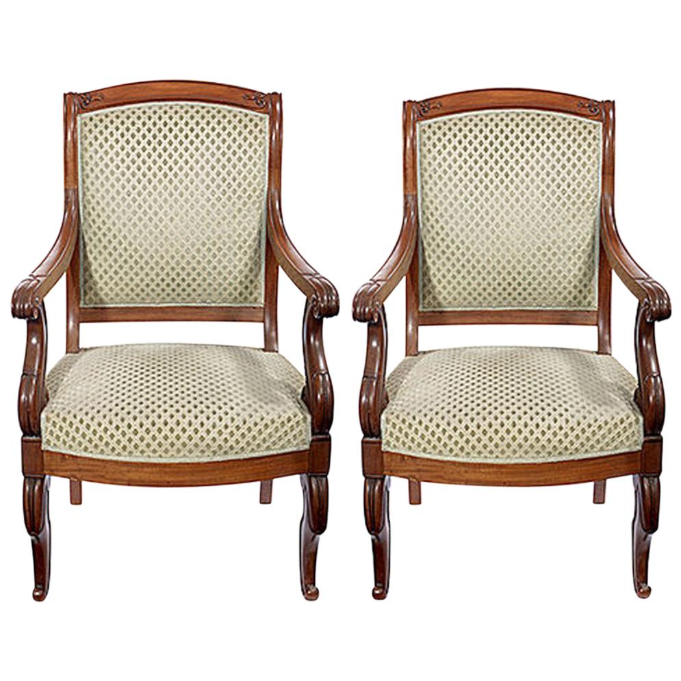 Pair of Mahogany Open Armchairs, circa 1830 For Sale