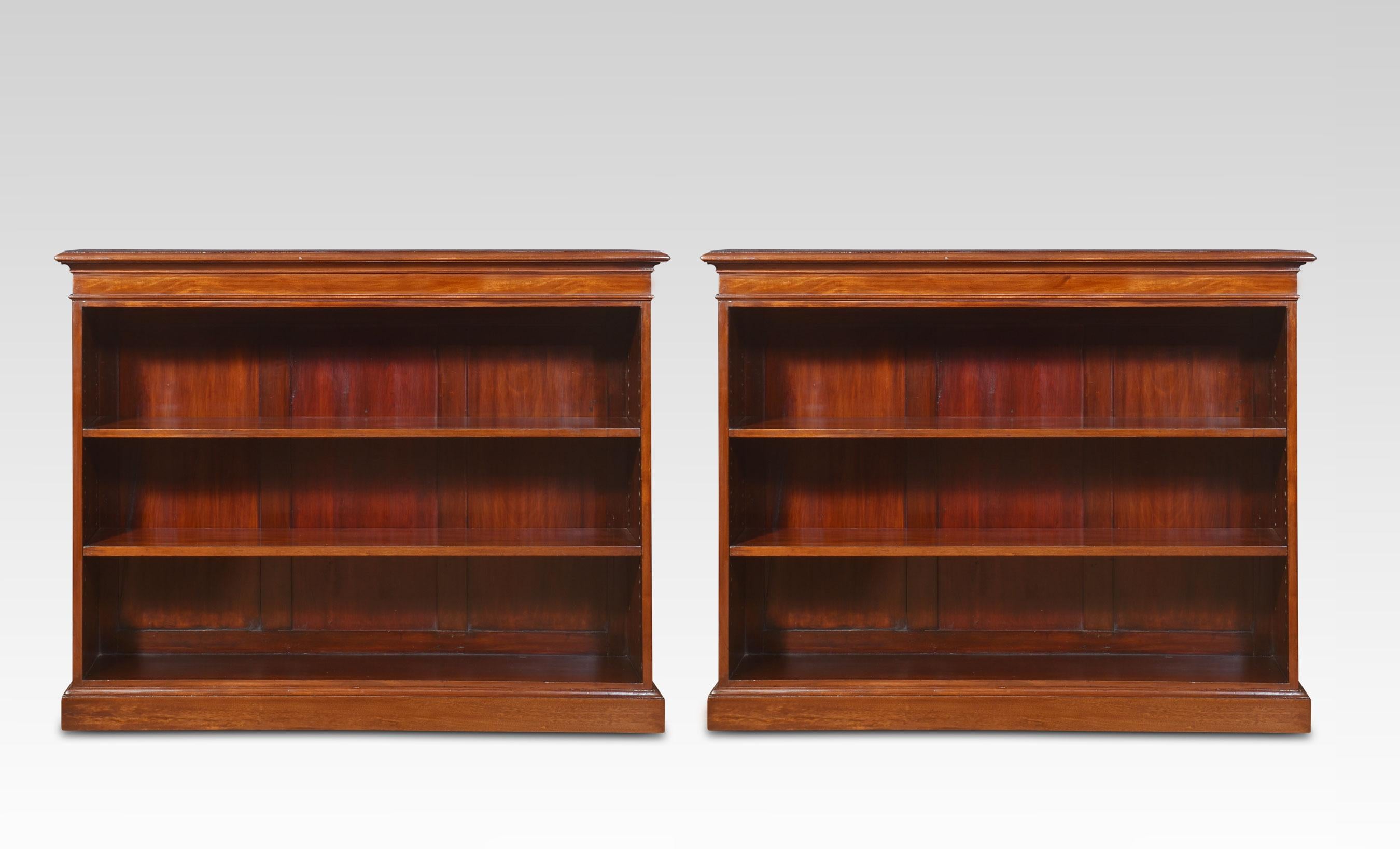British Pair of mahogany open bookcases